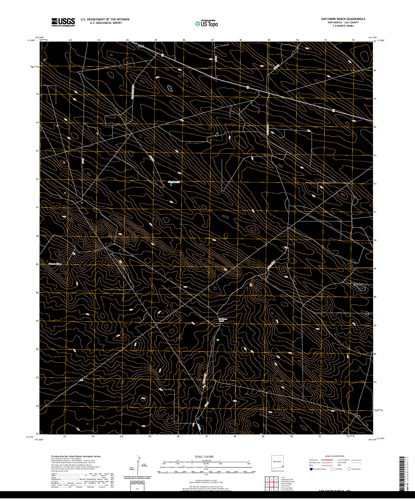 USGS US TOPO 7.5-MINUTE MAP FOR SAN SIMON RANCH, NM 2020