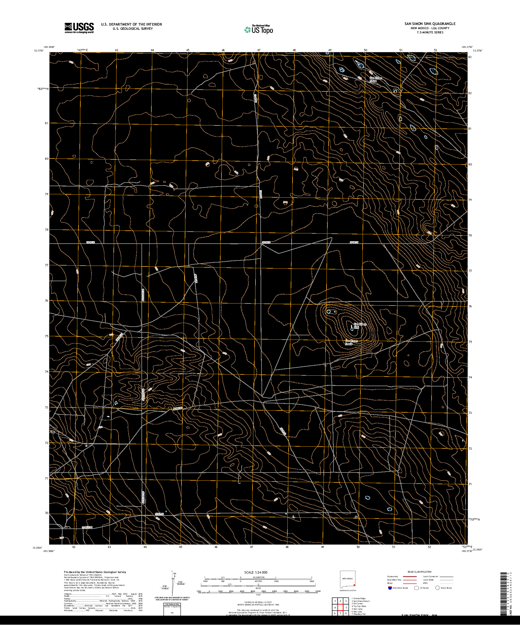 USGS US TOPO 7.5-MINUTE MAP FOR SAN SIMON SINK, NM 2020