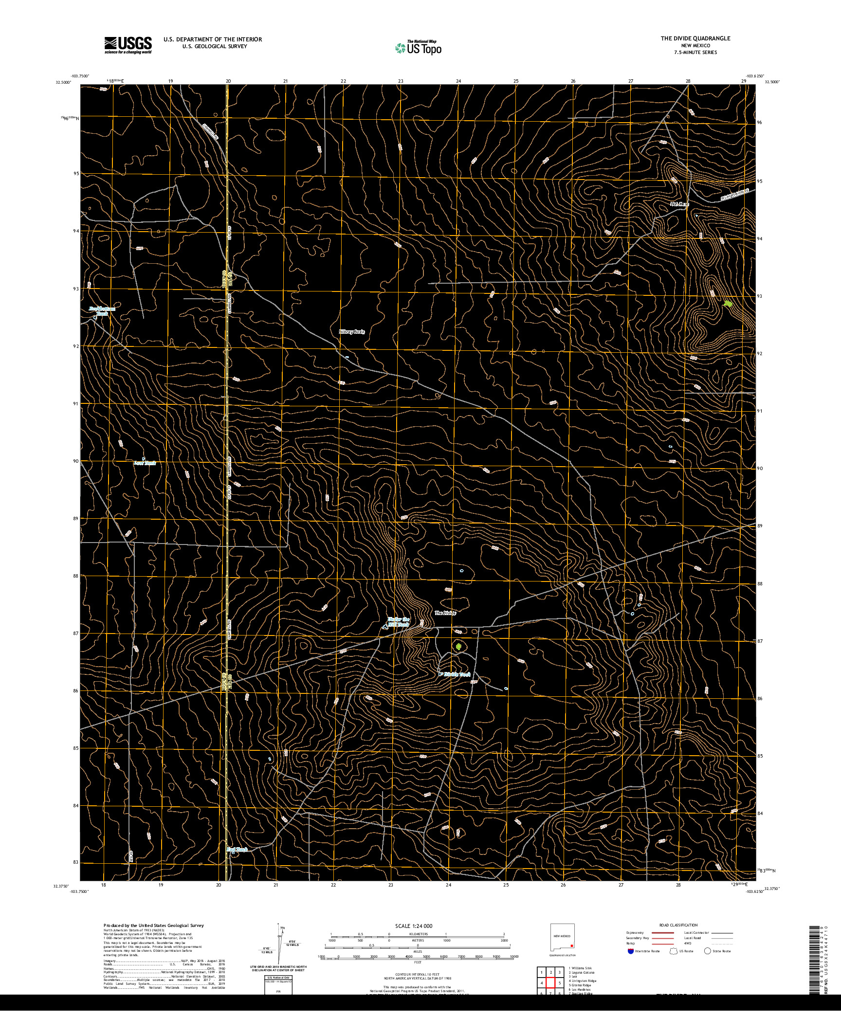 USGS US TOPO 7.5-MINUTE MAP FOR THE DIVIDE, NM 2020