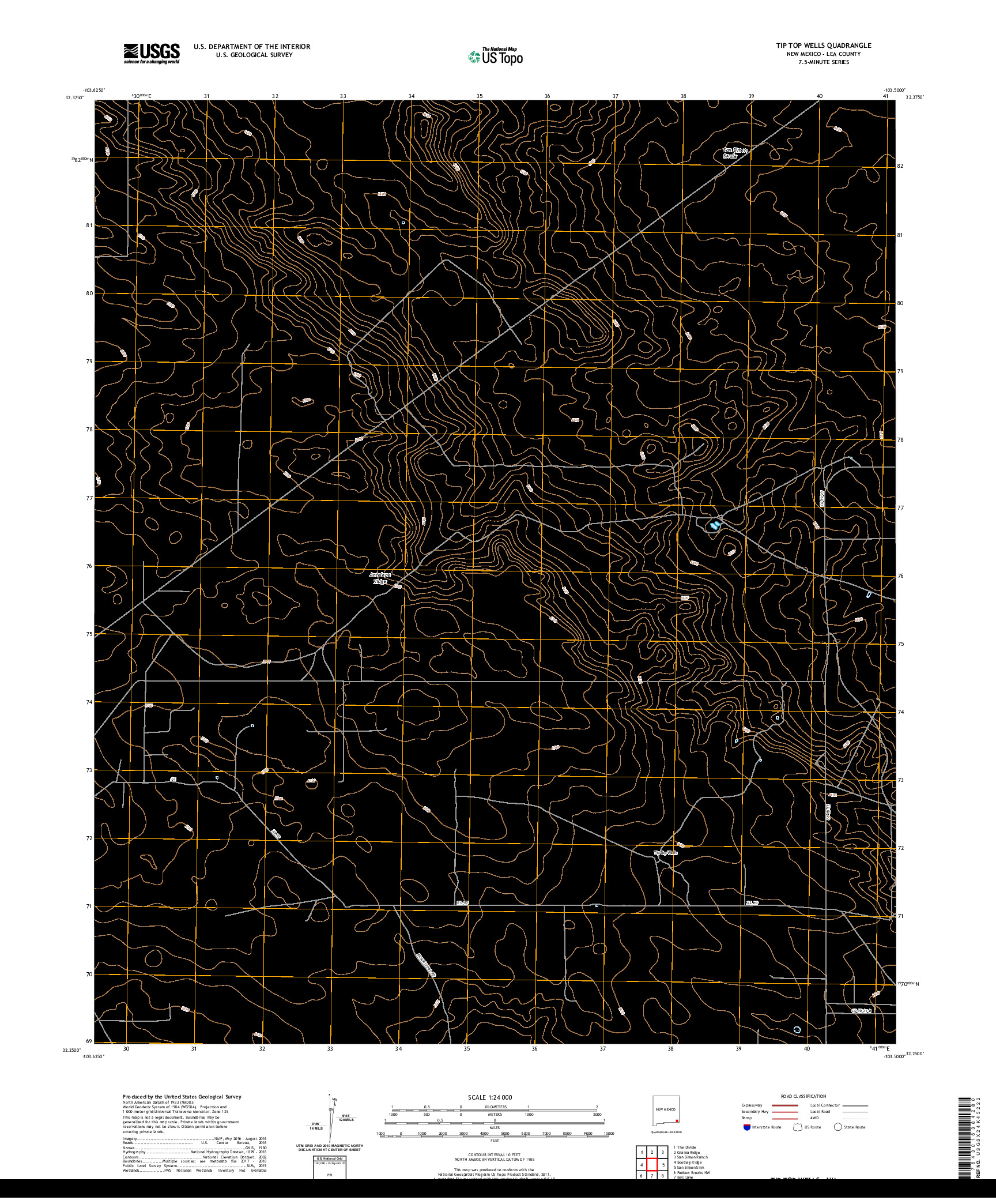 USGS US TOPO 7.5-MINUTE MAP FOR TIP TOP WELLS, NM 2020