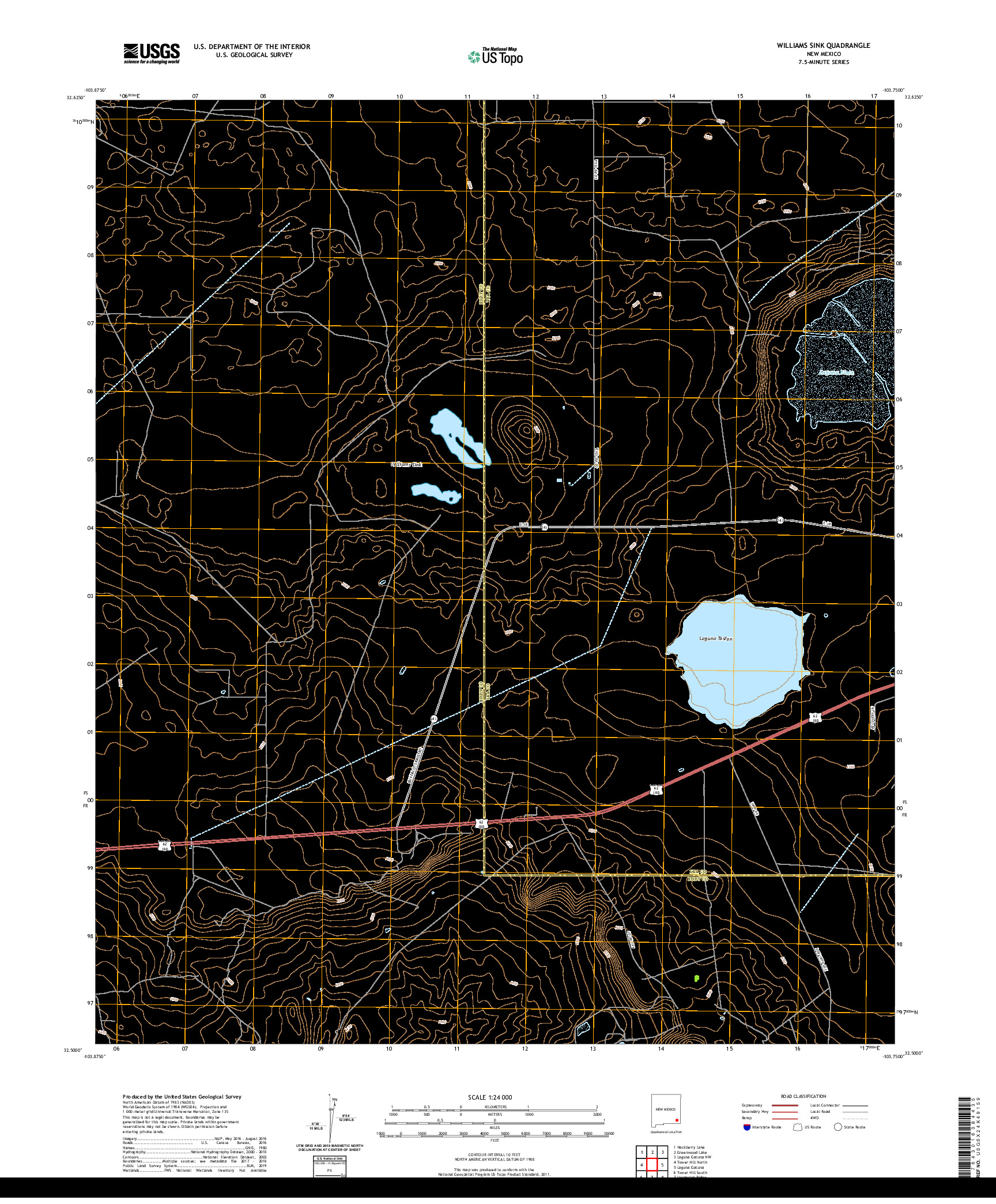 USGS US TOPO 7.5-MINUTE MAP FOR WILLIAMS SINK, NM 2020