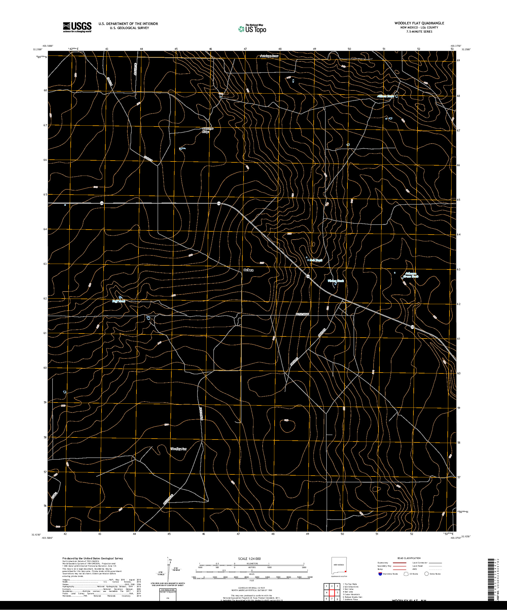 USGS US TOPO 7.5-MINUTE MAP FOR WOODLEY FLAT, NM 2020