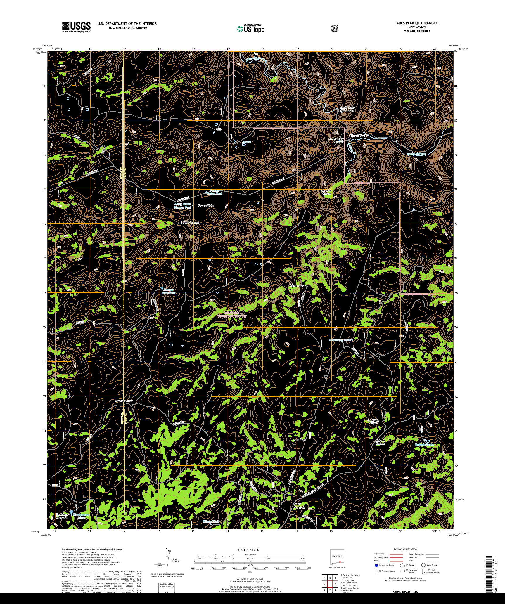USGS US TOPO 7.5-MINUTE MAP FOR ARES PEAK, NM 2020