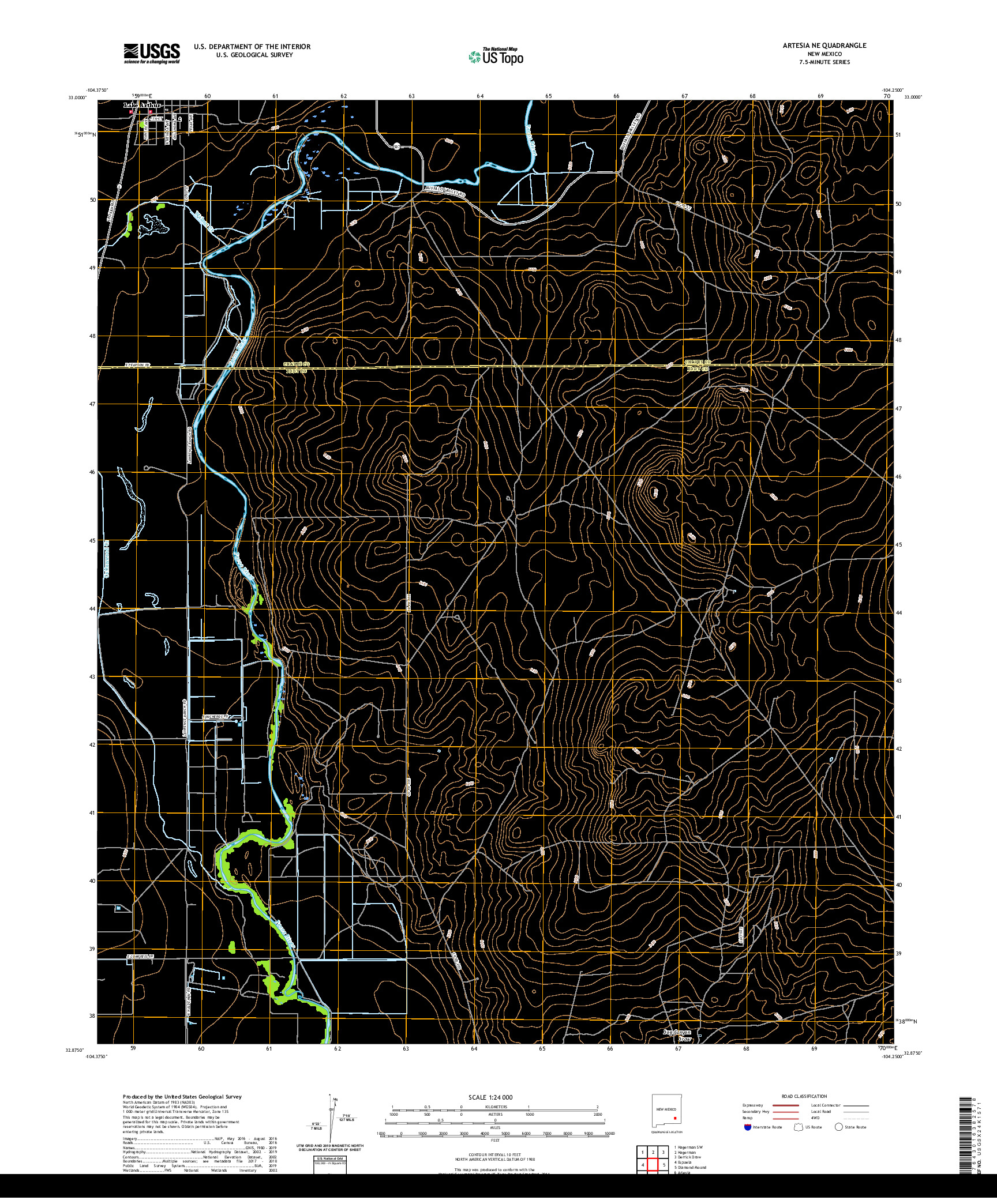 USGS US TOPO 7.5-MINUTE MAP FOR ARTESIA NE, NM 2020
