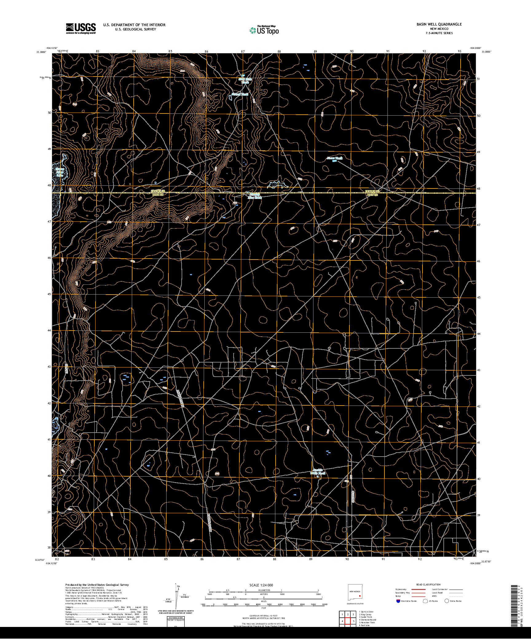 USGS US TOPO 7.5-MINUTE MAP FOR BASIN WELL, NM 2020