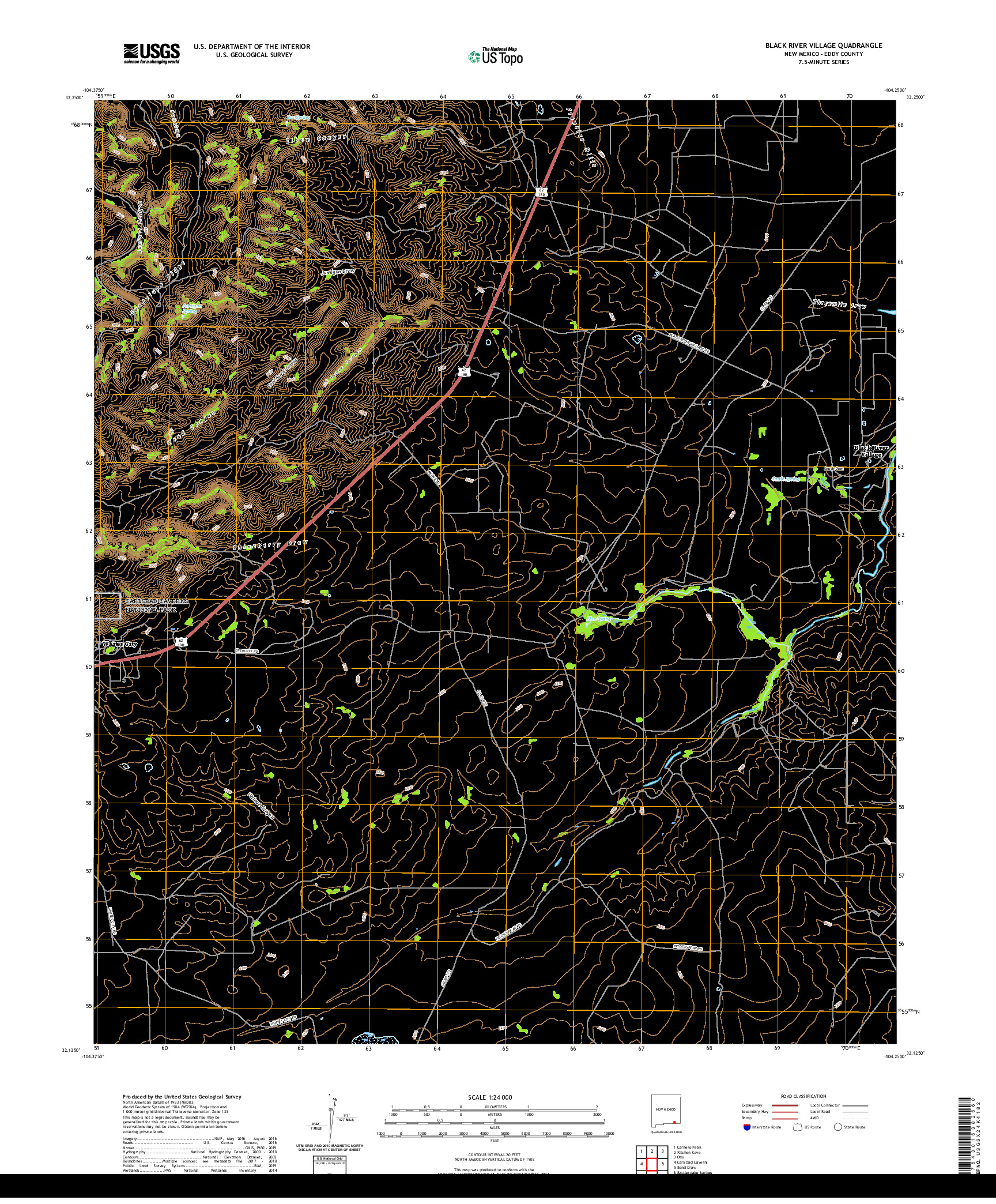 USGS US TOPO 7.5-MINUTE MAP FOR BLACK RIVER VILLAGE, NM 2020