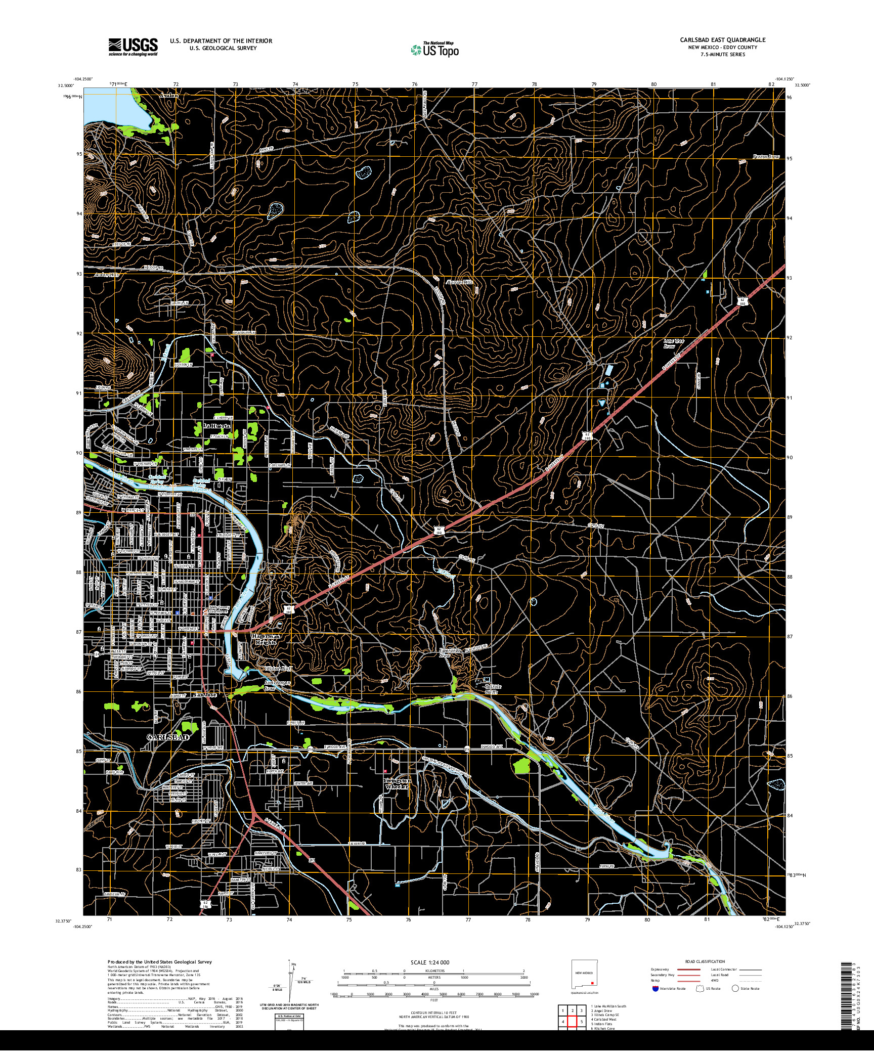 USGS US TOPO 7.5-MINUTE MAP FOR CARLSBAD EAST, NM 2020