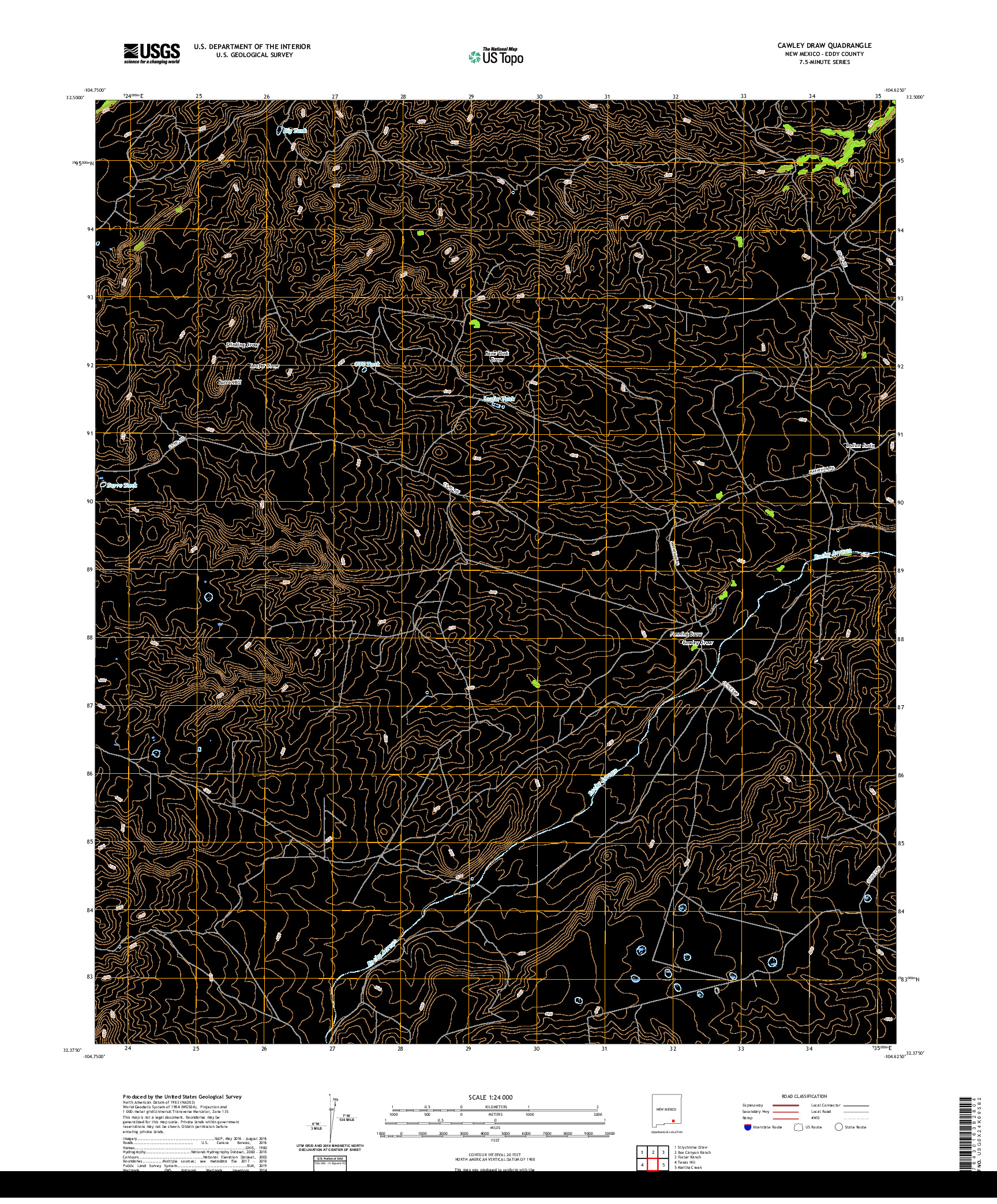 USGS US TOPO 7.5-MINUTE MAP FOR CAWLEY DRAW, NM 2020