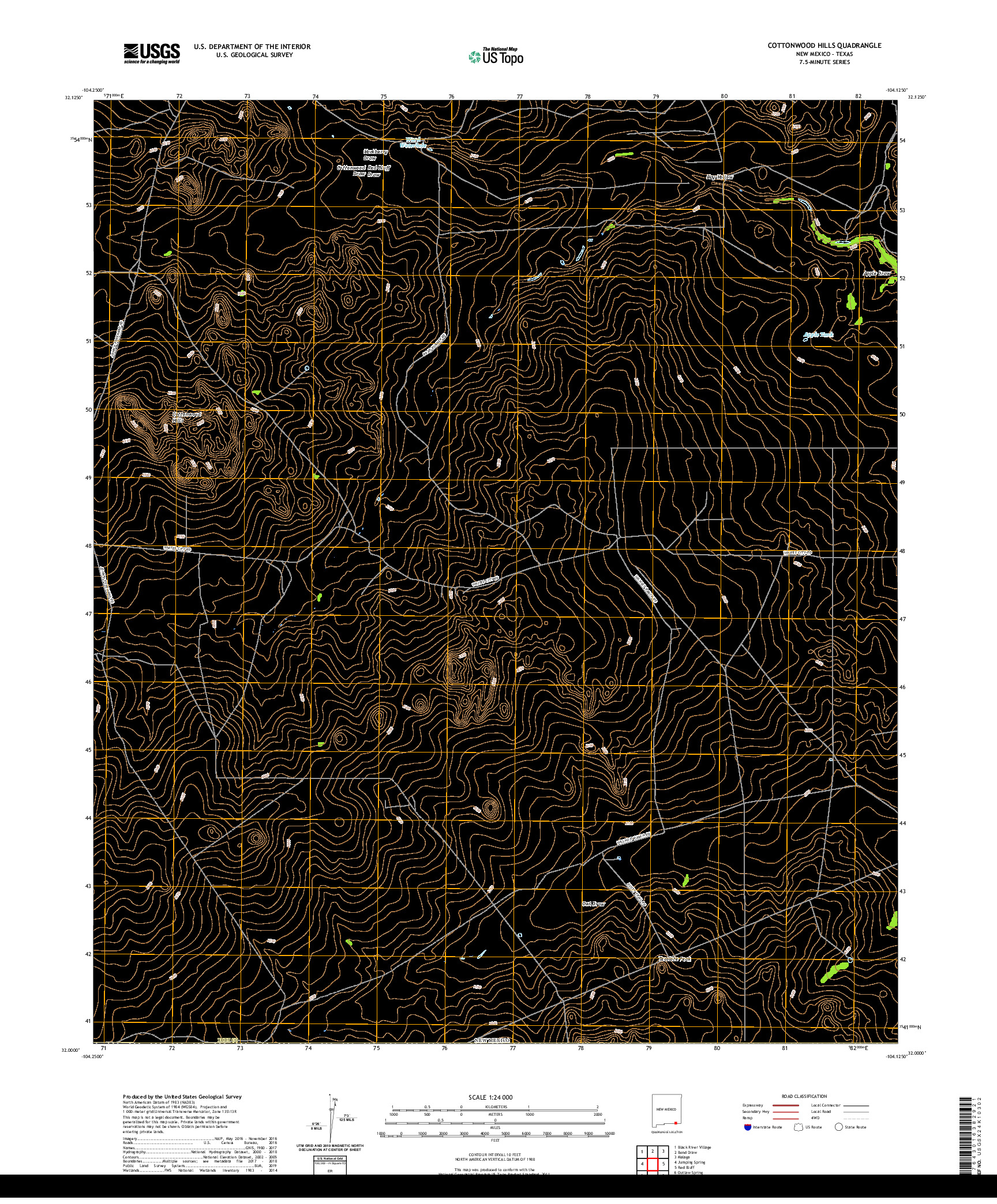 USGS US TOPO 7.5-MINUTE MAP FOR COTTONWOOD HILLS, NM,TX 2020