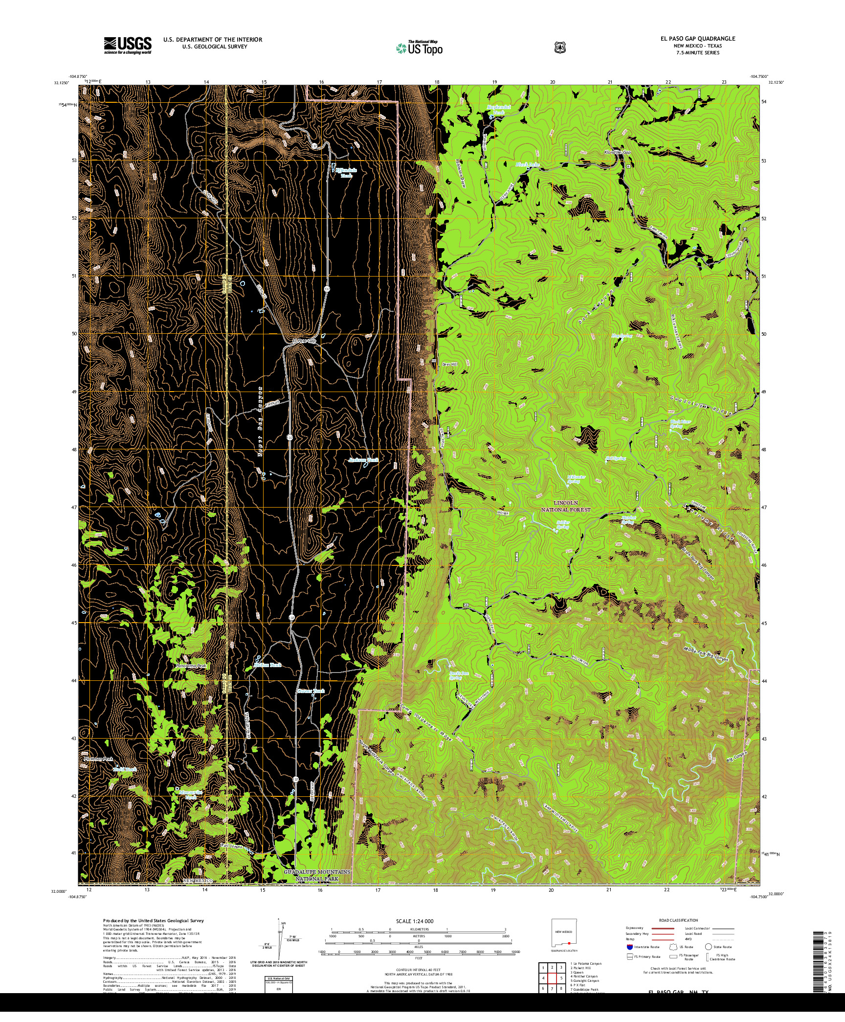 USGS US TOPO 7.5-MINUTE MAP FOR EL PASO GAP, NM,TX 2020