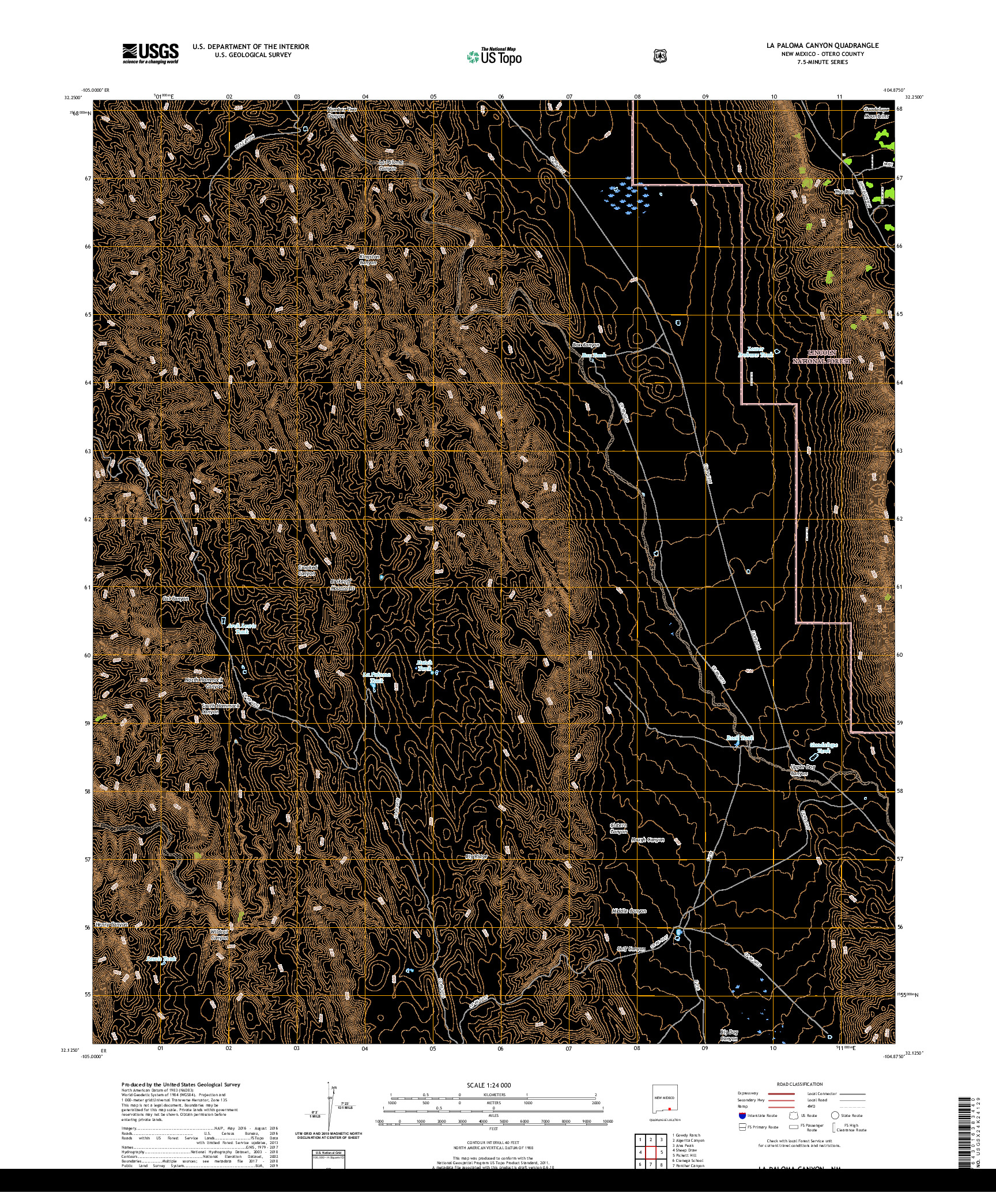 USGS US TOPO 7.5-MINUTE MAP FOR LA PALOMA CANYON, NM 2020