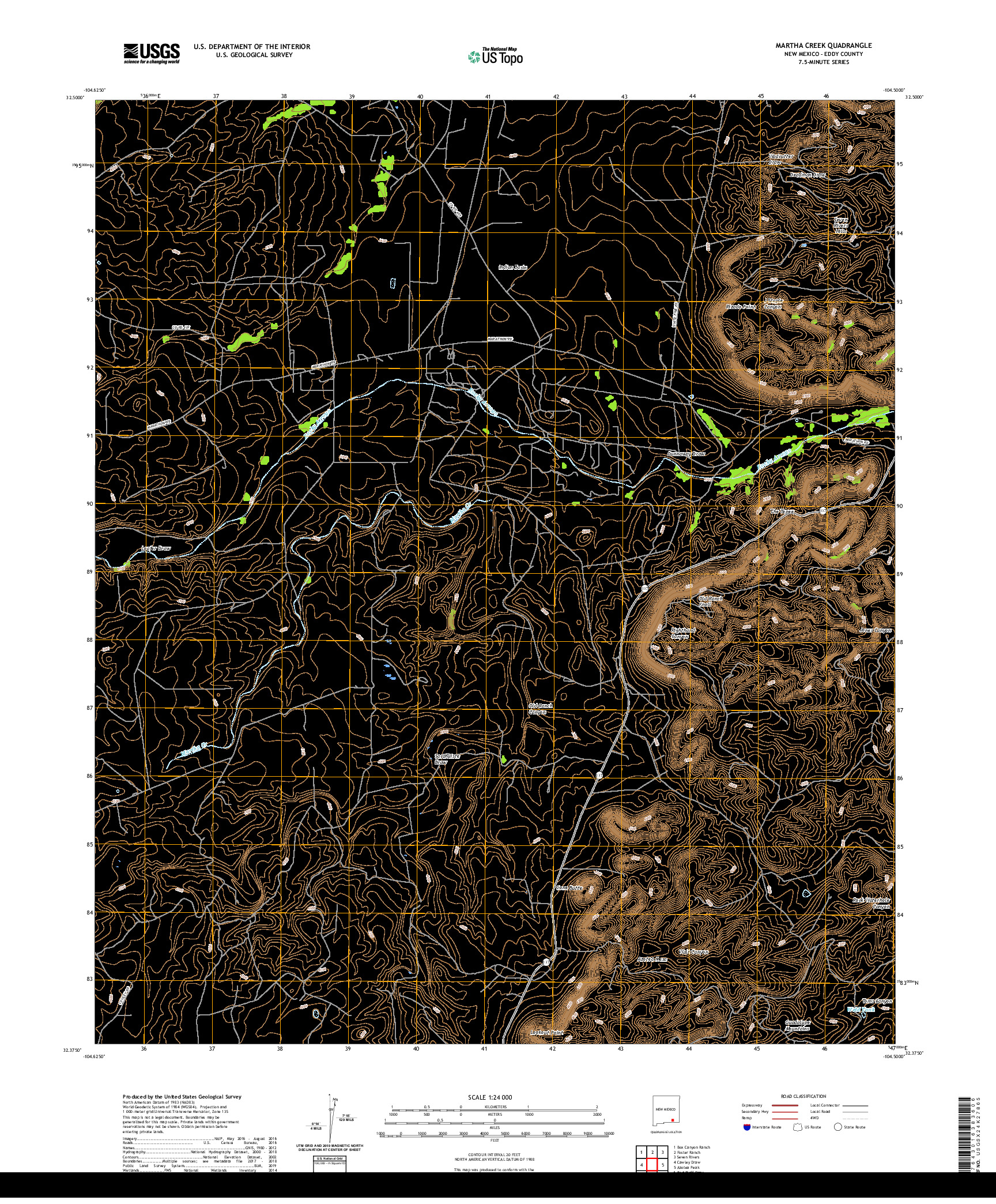 USGS US TOPO 7.5-MINUTE MAP FOR MARTHA CREEK, NM 2020