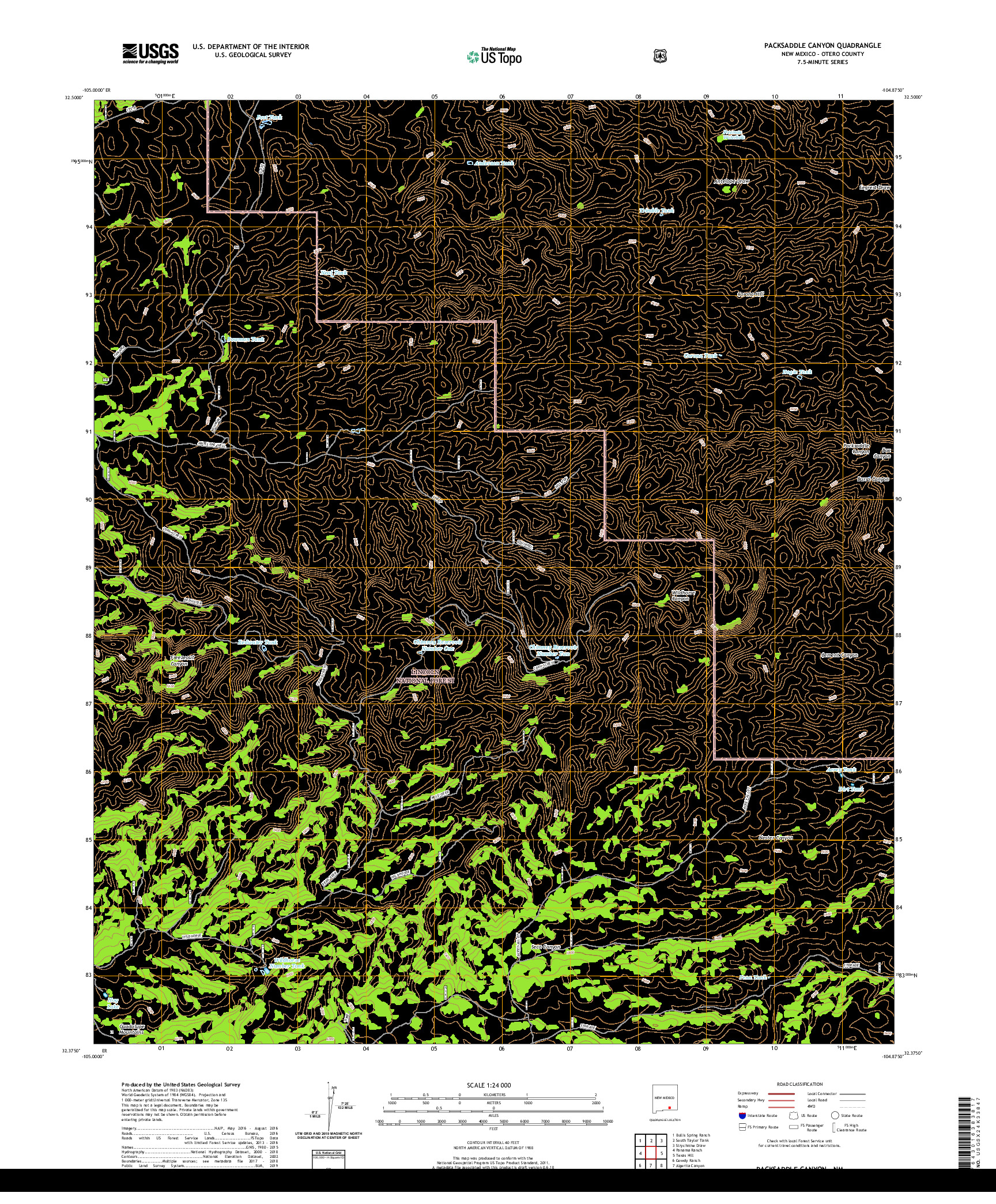 USGS US TOPO 7.5-MINUTE MAP FOR PACKSADDLE CANYON, NM 2020