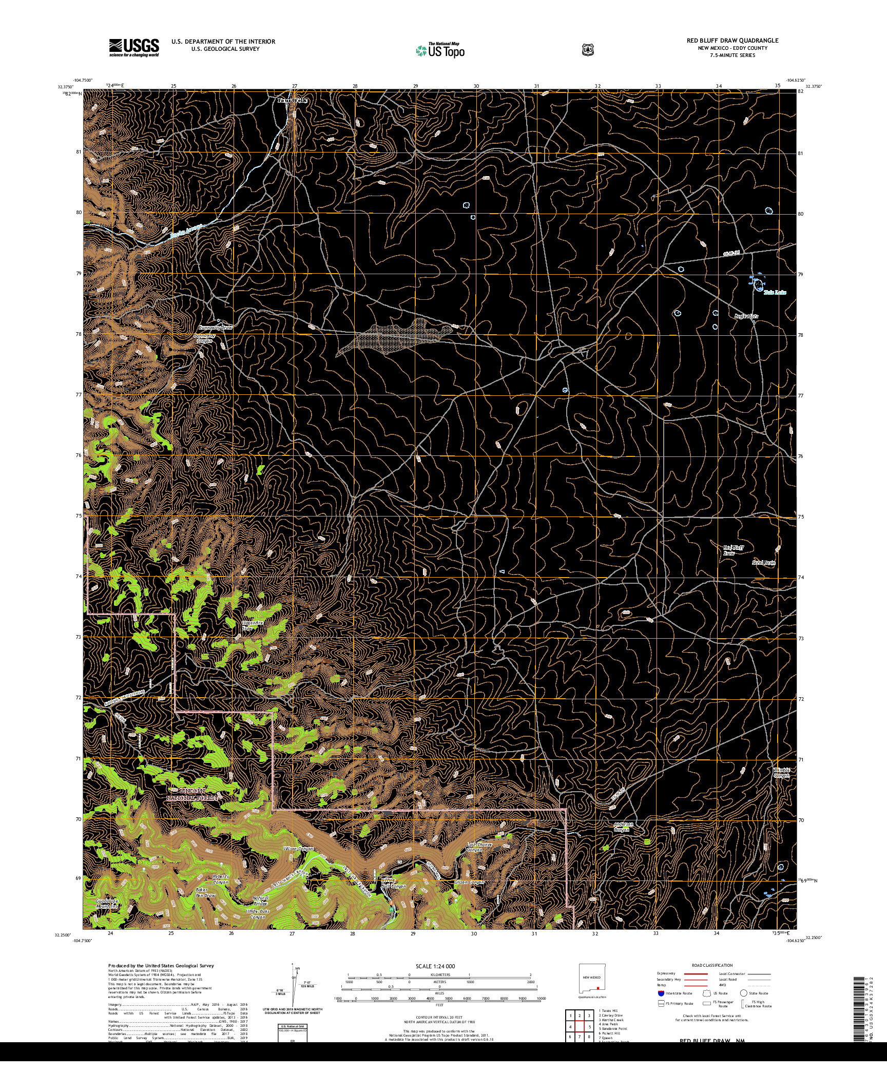 USGS US TOPO 7.5-MINUTE MAP FOR RED BLUFF DRAW, NM 2020