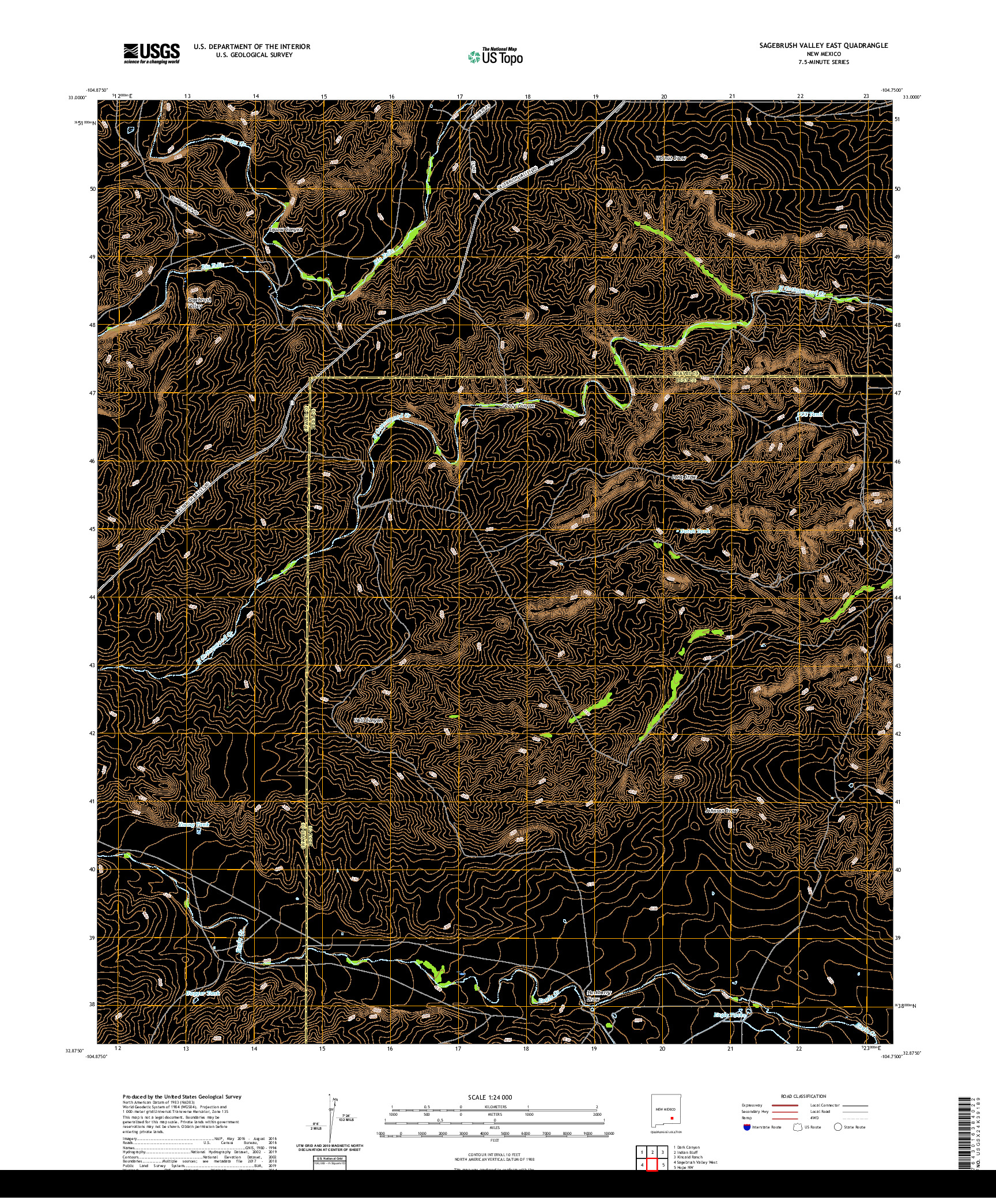 USGS US TOPO 7.5-MINUTE MAP FOR SAGEBRUSH VALLEY EAST, NM 2020