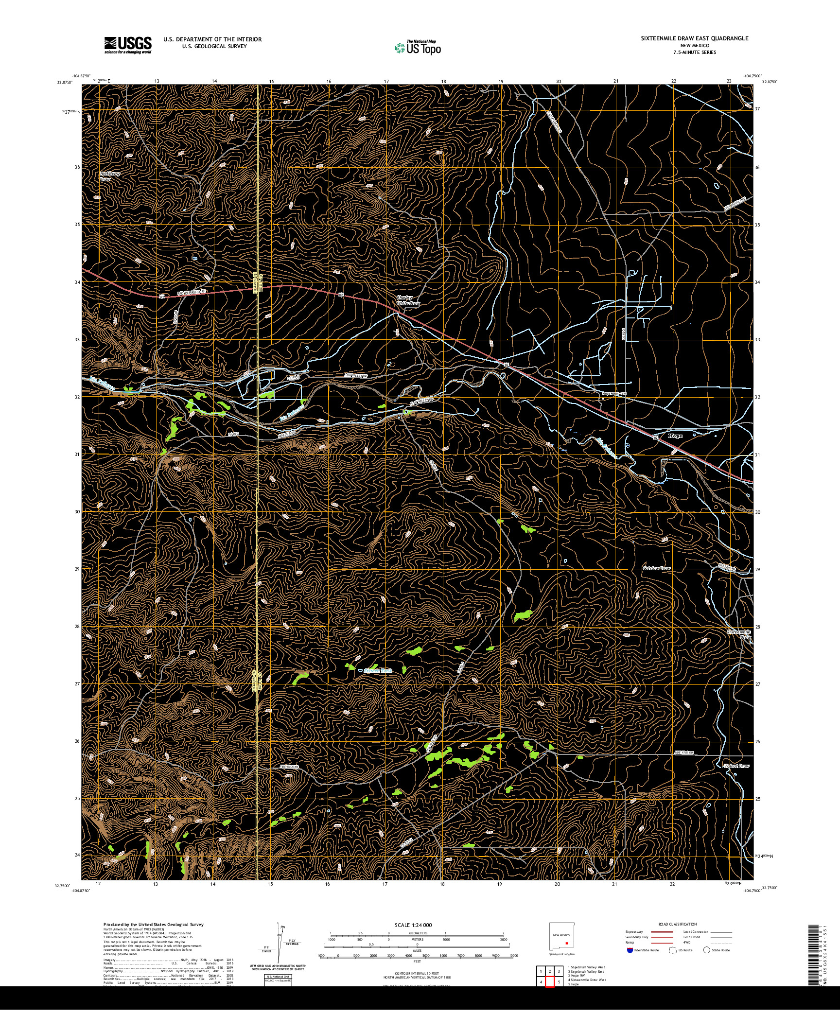 USGS US TOPO 7.5-MINUTE MAP FOR SIXTEENMILE DRAW EAST, NM 2020