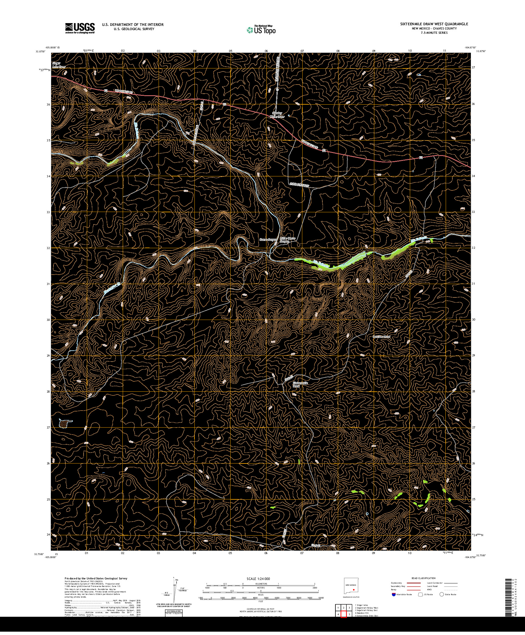 USGS US TOPO 7.5-MINUTE MAP FOR SIXTEENMILE DRAW WEST, NM 2020