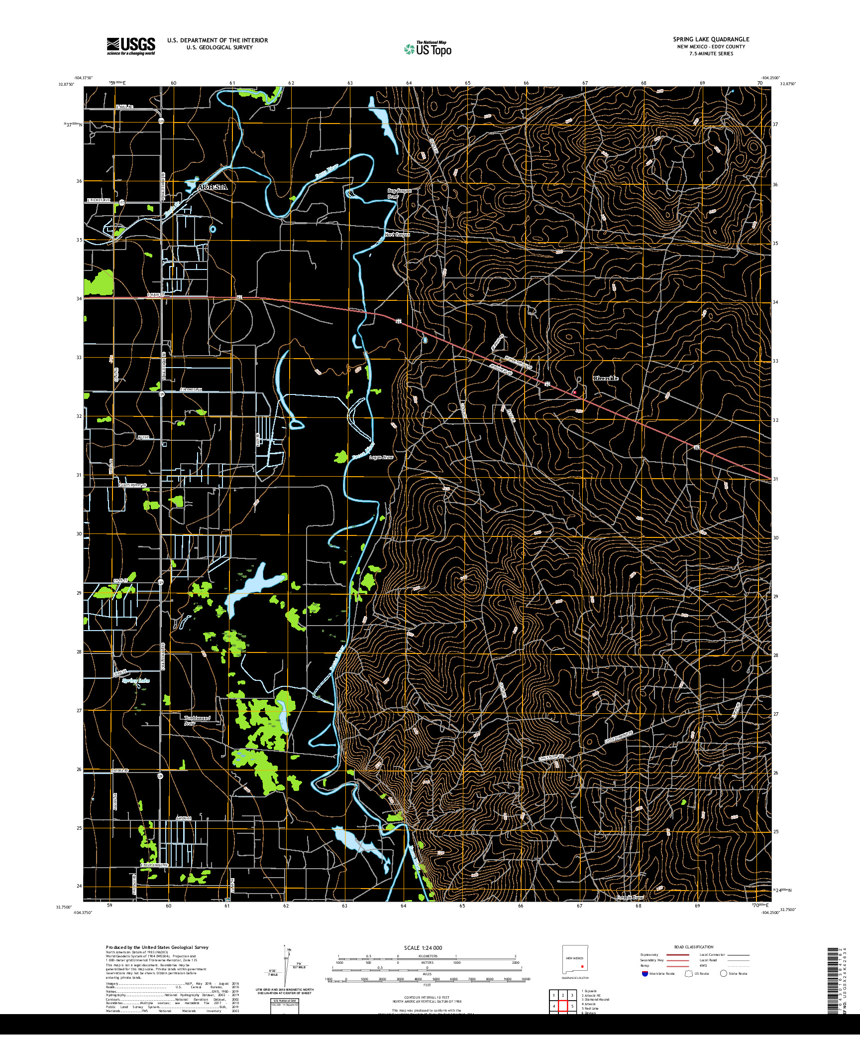 USGS US TOPO 7.5-MINUTE MAP FOR SPRING LAKE, NM 2020