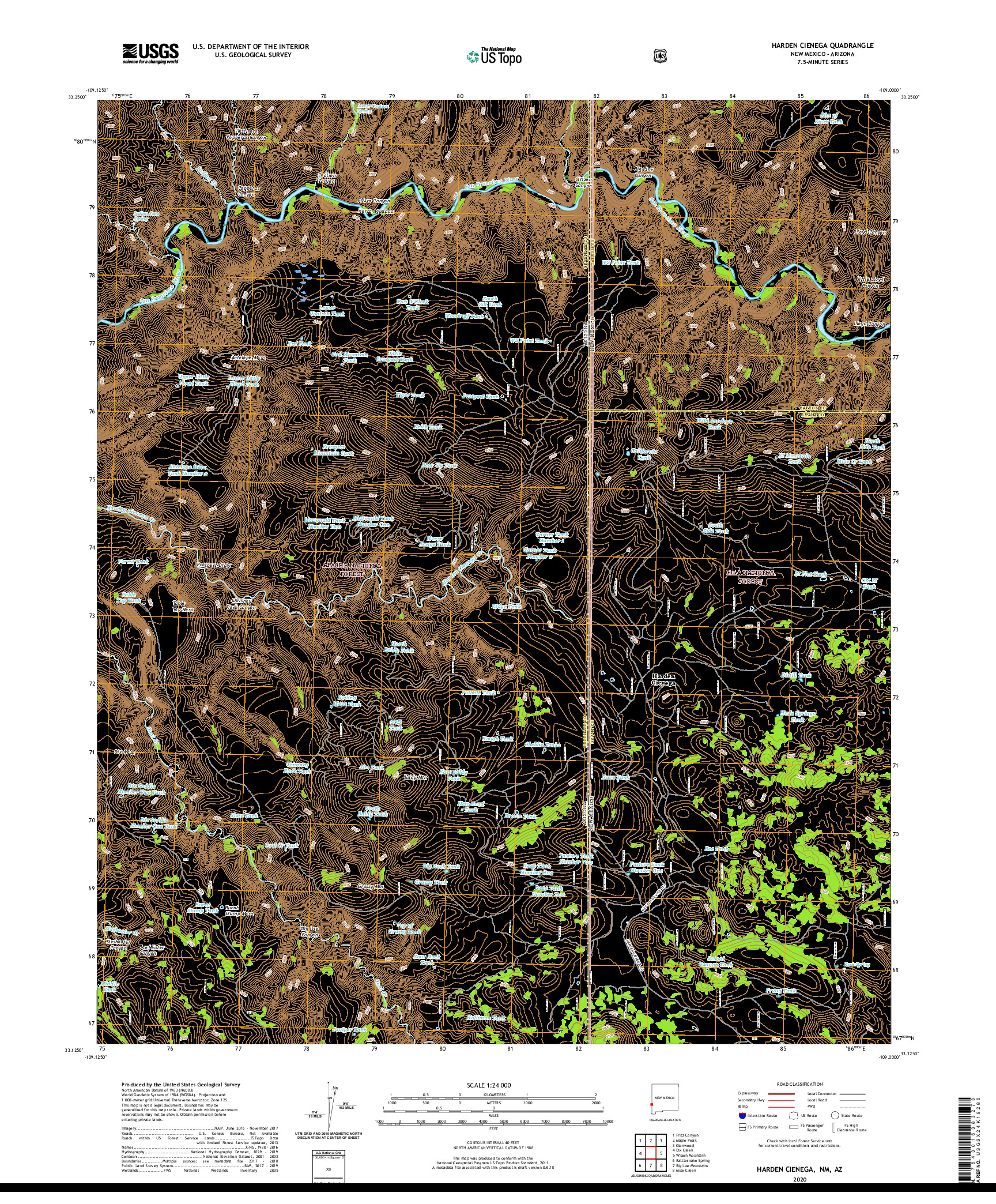 USGS US TOPO 7.5-MINUTE MAP FOR HARDEN CIENEGA, NM,AZ 2020