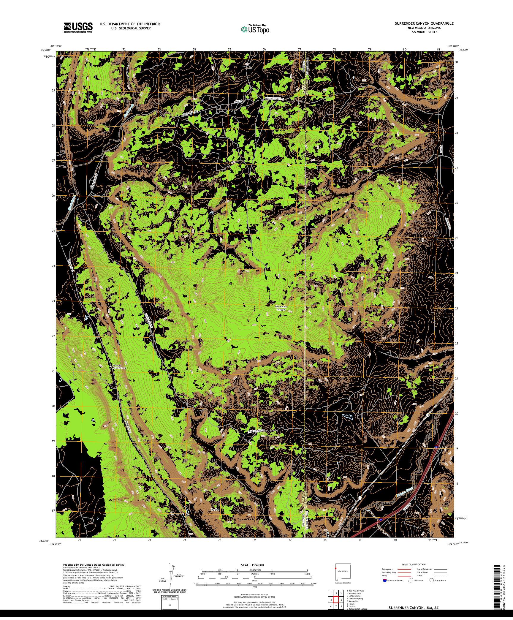 USGS US TOPO 7.5-MINUTE MAP FOR SURRENDER CANYON, NM,AZ 2020