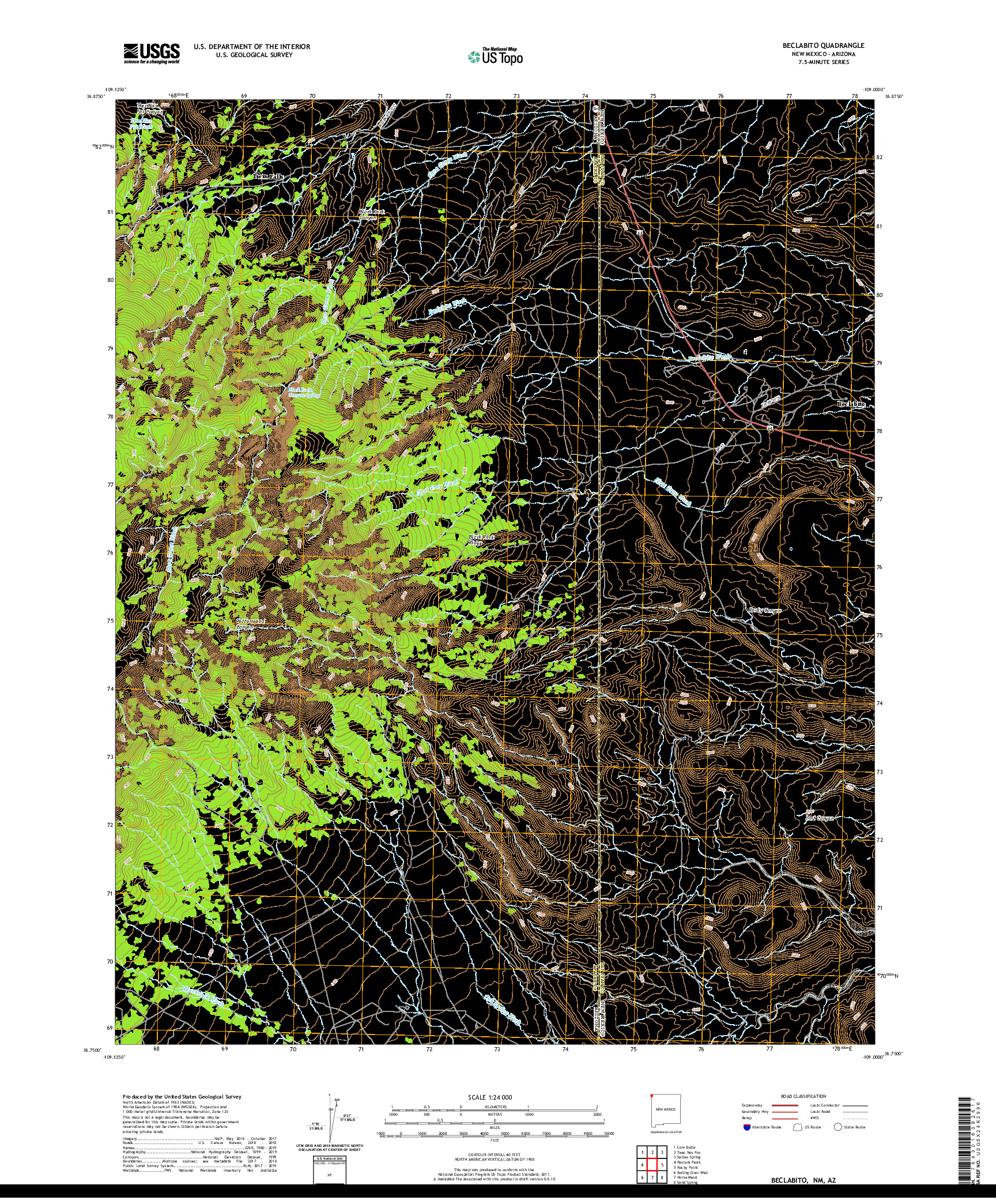 USGS US TOPO 7.5-MINUTE MAP FOR BECLABITO, NM,AZ 2020