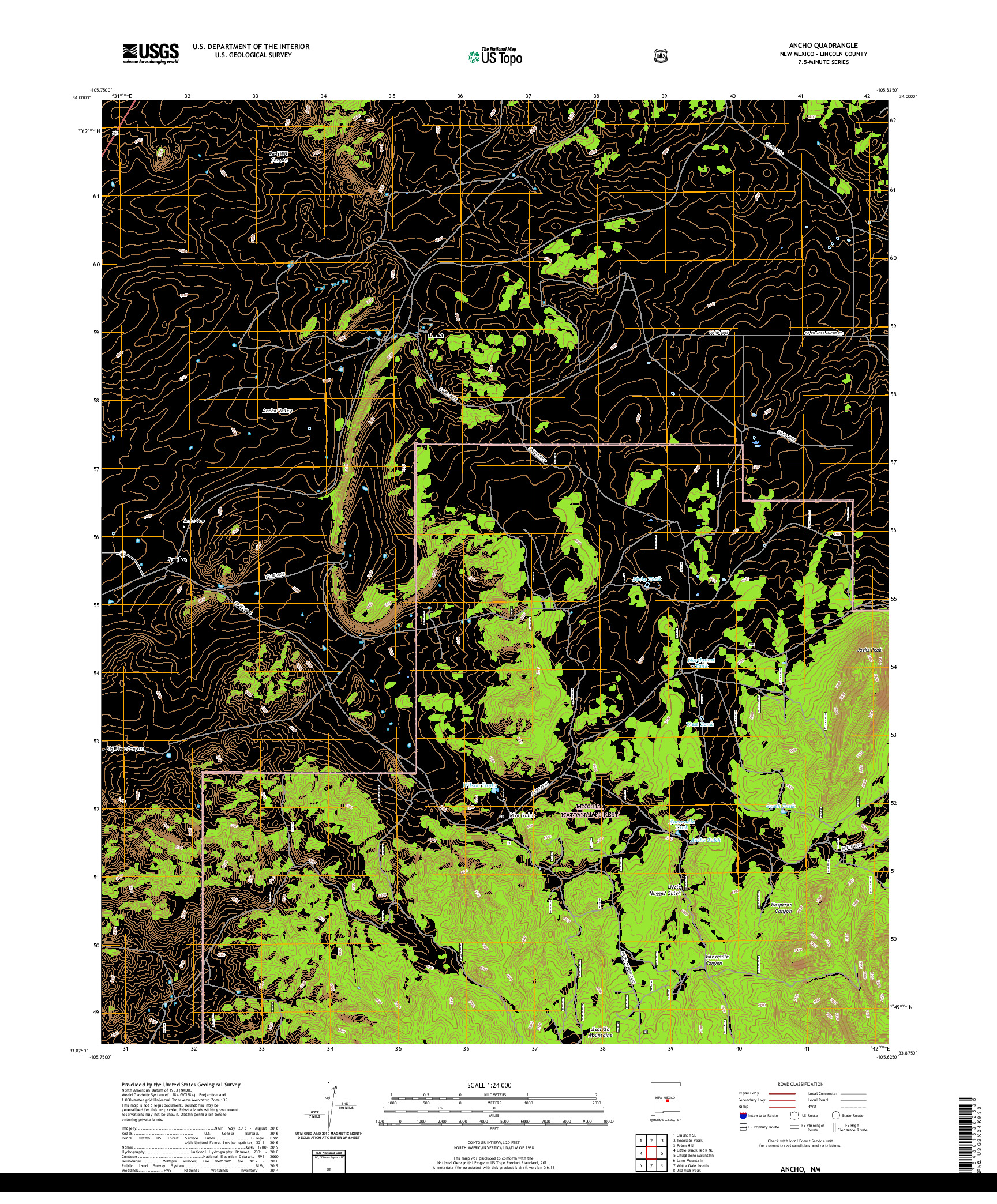 USGS US TOPO 7.5-MINUTE MAP FOR ANCHO, NM 2020