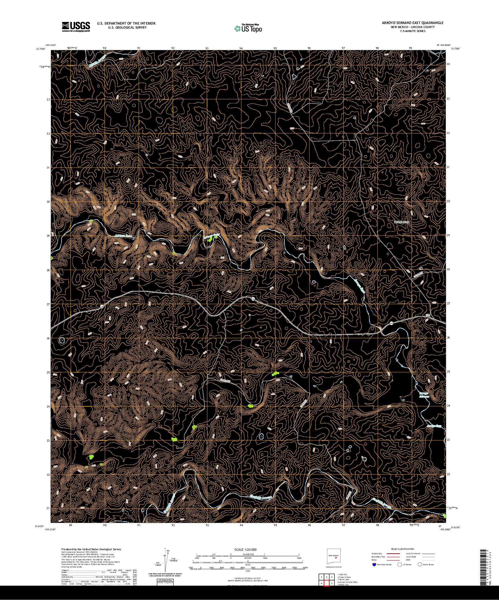 USGS US TOPO 7.5-MINUTE MAP FOR ARROYO SERRANO EAST, NM 2020