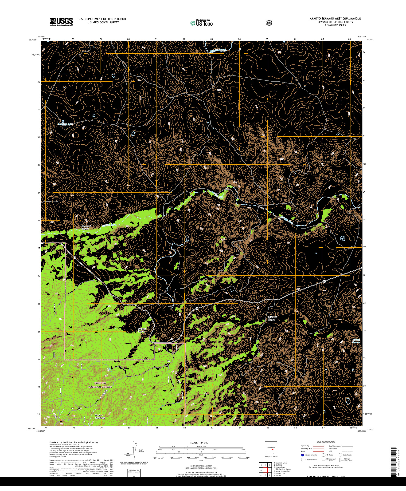 USGS US TOPO 7.5-MINUTE MAP FOR ARROYO SERRANO WEST, NM 2020