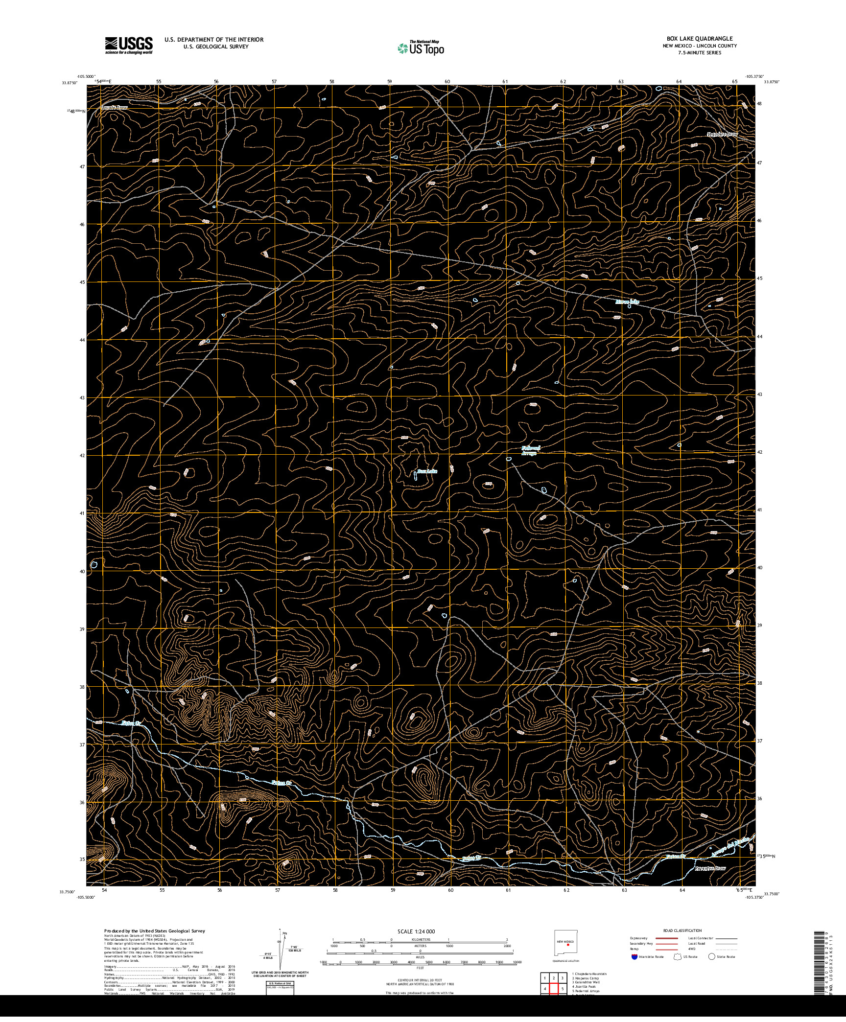 USGS US TOPO 7.5-MINUTE MAP FOR BOX LAKE, NM 2020