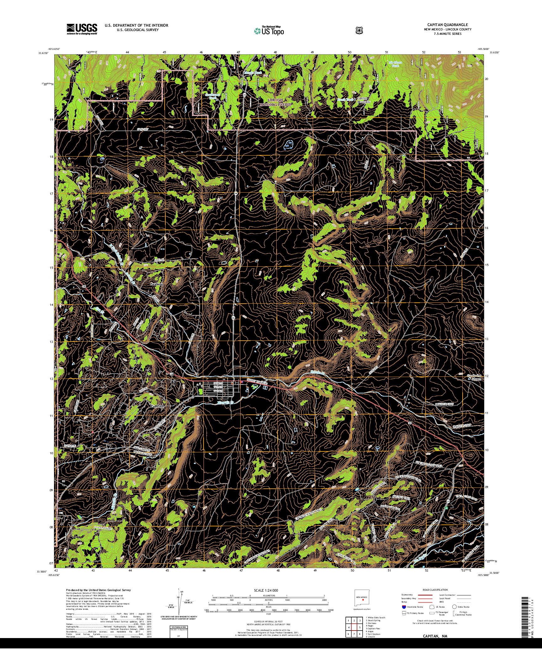 USGS US TOPO 7.5-MINUTE MAP FOR CAPITAN, NM 2020