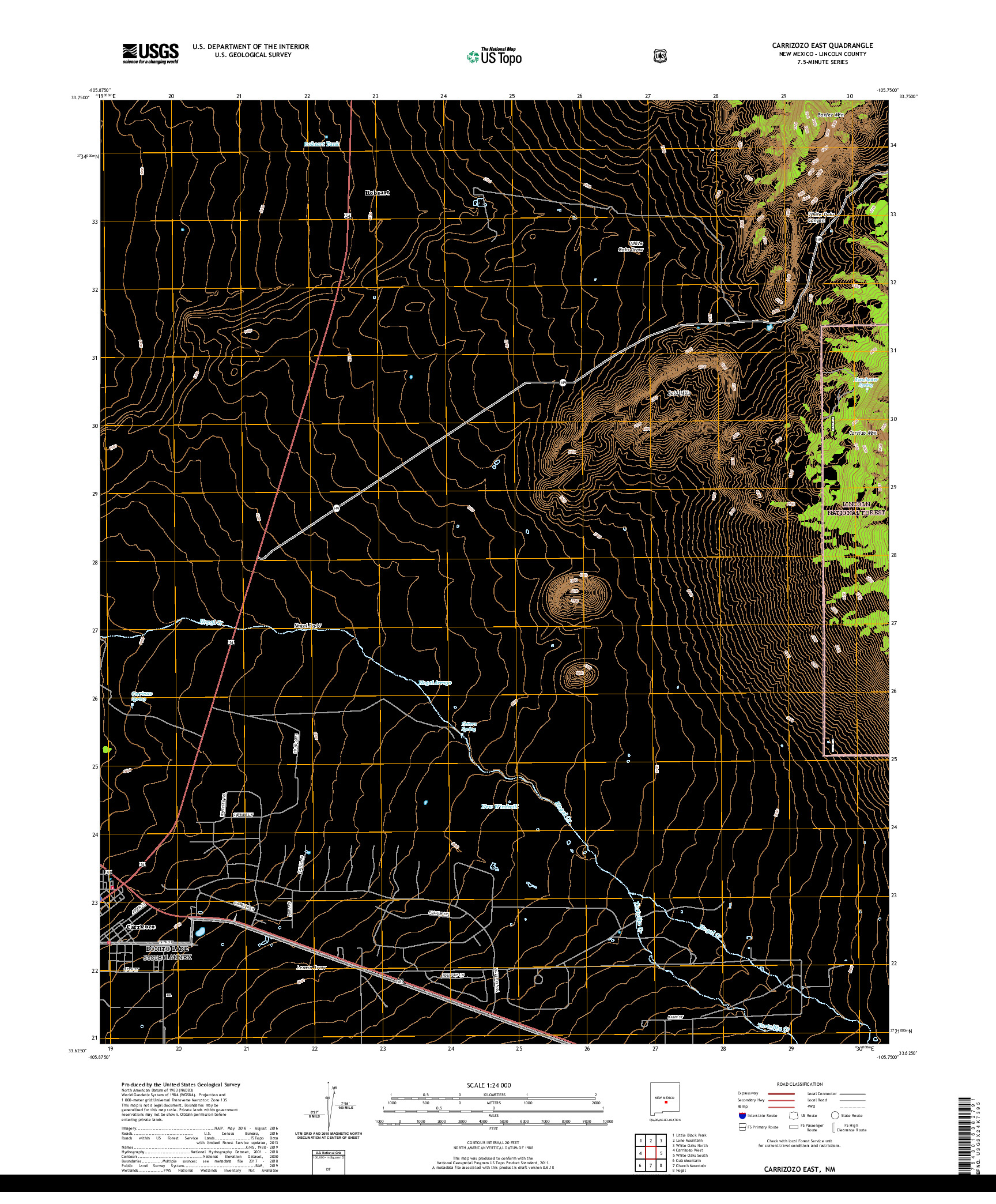 USGS US TOPO 7.5-MINUTE MAP FOR CARRIZOZO EAST, NM 2020