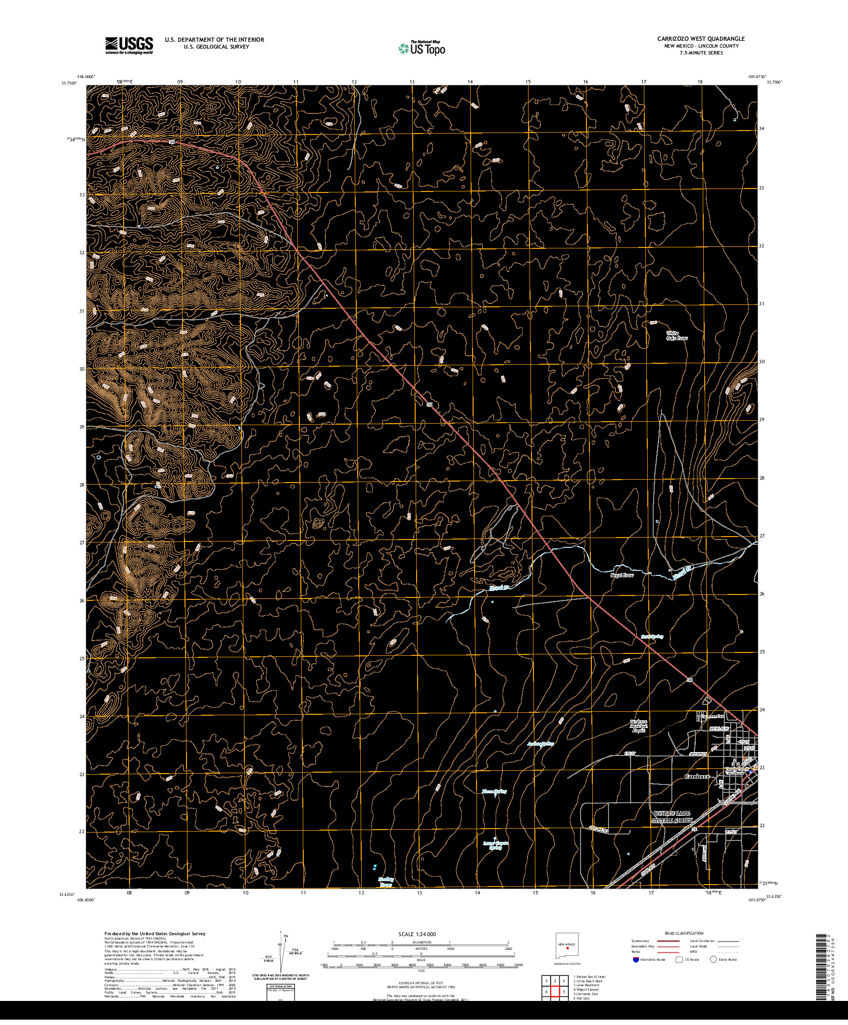 USGS US TOPO 7.5-MINUTE MAP FOR CARRIZOZO WEST, NM 2020