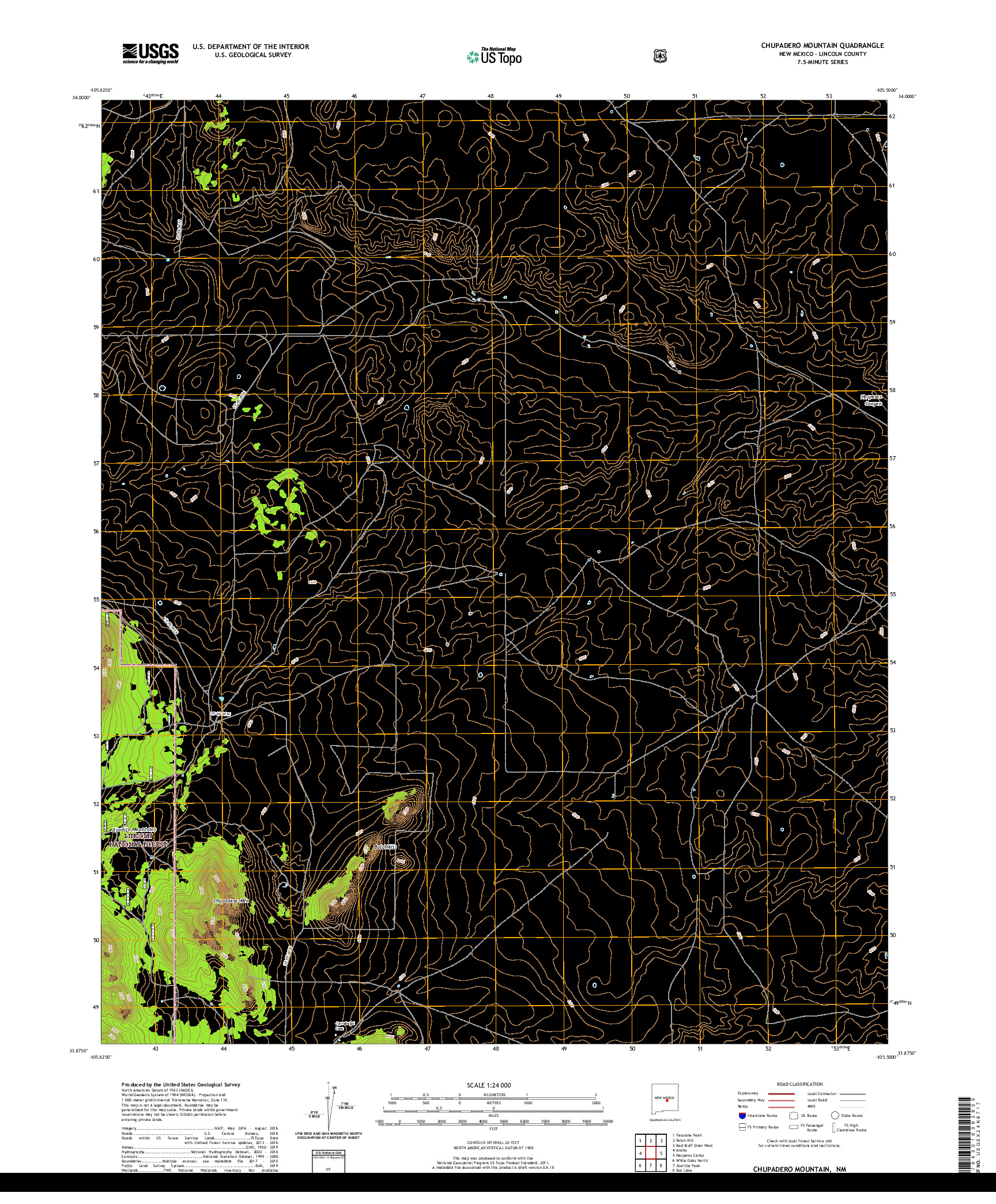 USGS US TOPO 7.5-MINUTE MAP FOR CHUPADERO MOUNTAIN, NM 2020