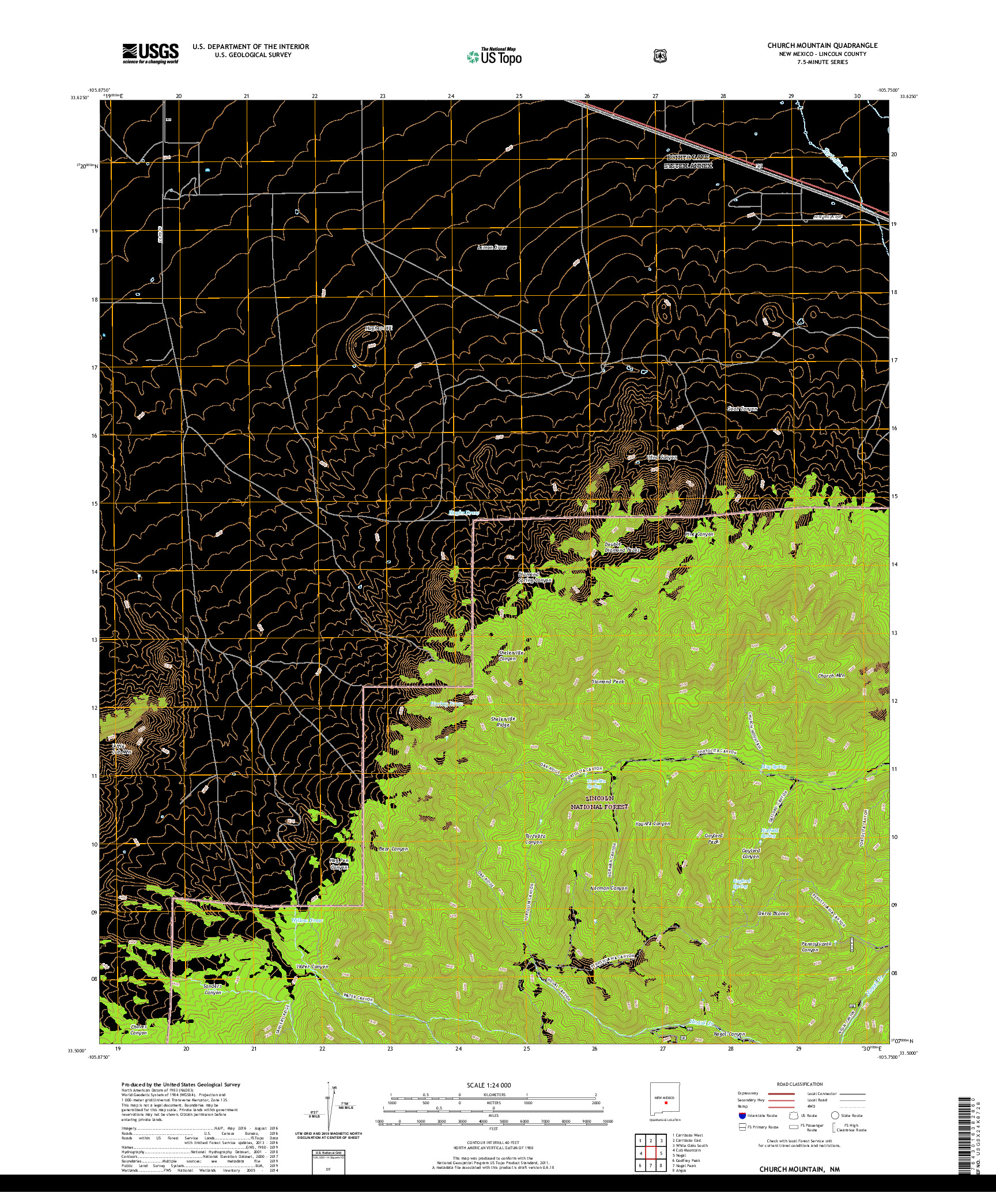 USGS US TOPO 7.5-MINUTE MAP FOR CHURCH MOUNTAIN, NM 2020