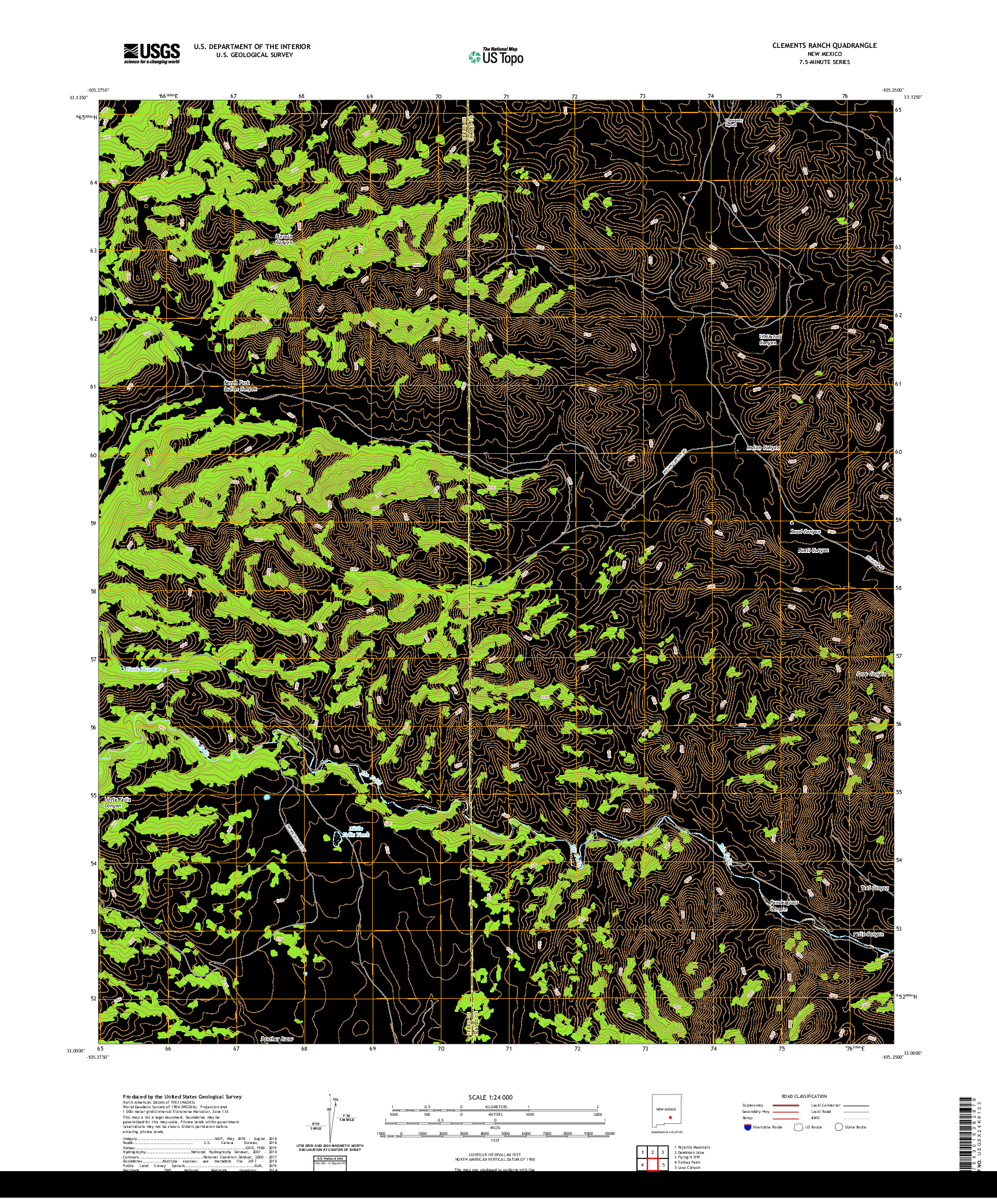 USGS US TOPO 7.5-MINUTE MAP FOR CLEMENTS RANCH, NM 2020