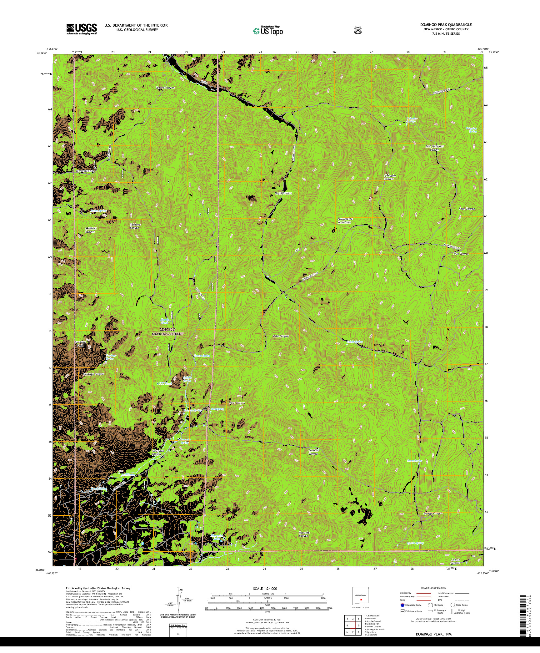 USGS US TOPO 7.5-MINUTE MAP FOR DOMINGO PEAK, NM 2020