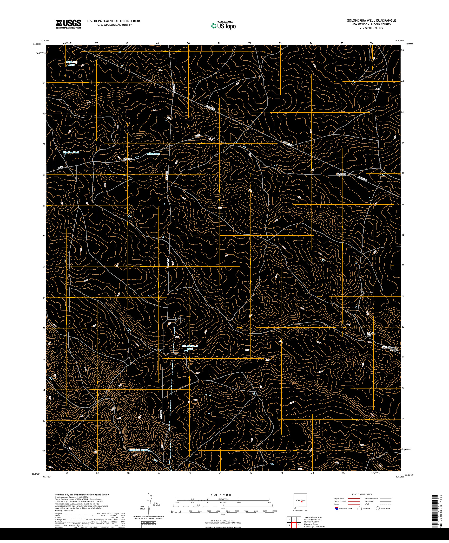 USGS US TOPO 7.5-MINUTE MAP FOR GOLONDRINA WELL, NM 2020