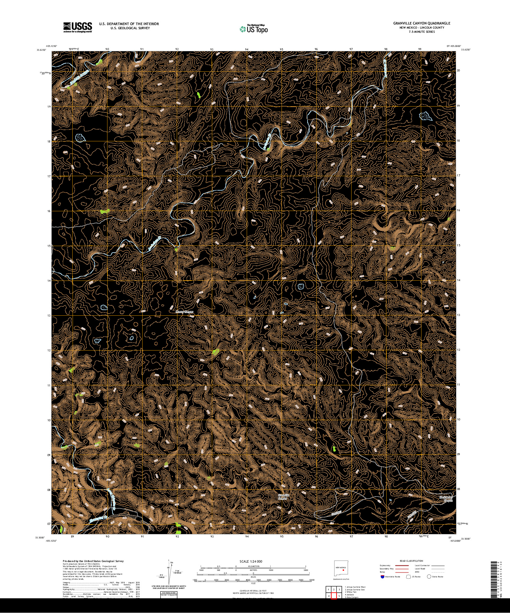 USGS US TOPO 7.5-MINUTE MAP FOR GRANVILLE CANYON, NM 2020