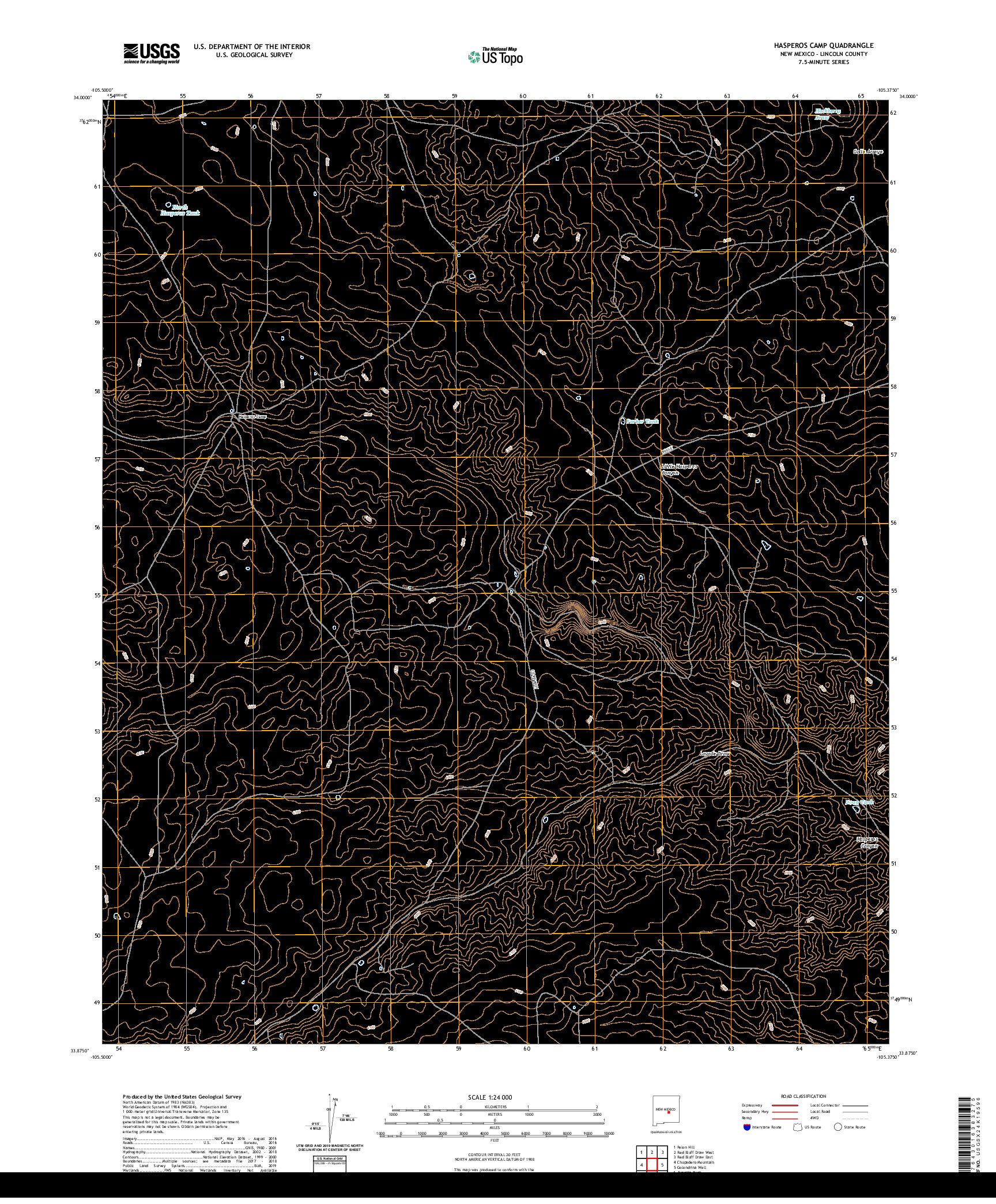 USGS US TOPO 7.5-MINUTE MAP FOR HASPEROS CAMP, NM 2020