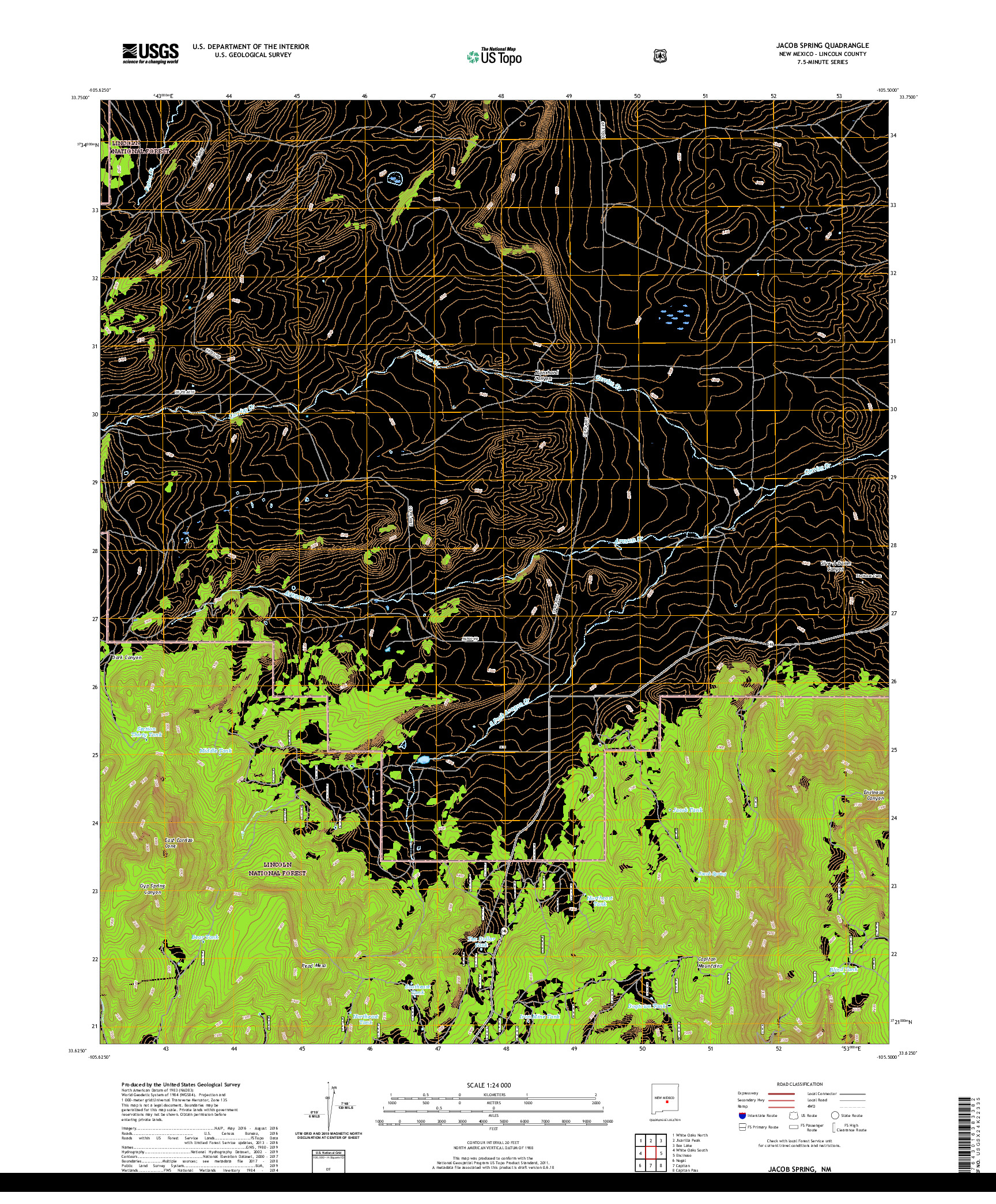 USGS US TOPO 7.5-MINUTE MAP FOR JACOB SPRING, NM 2020
