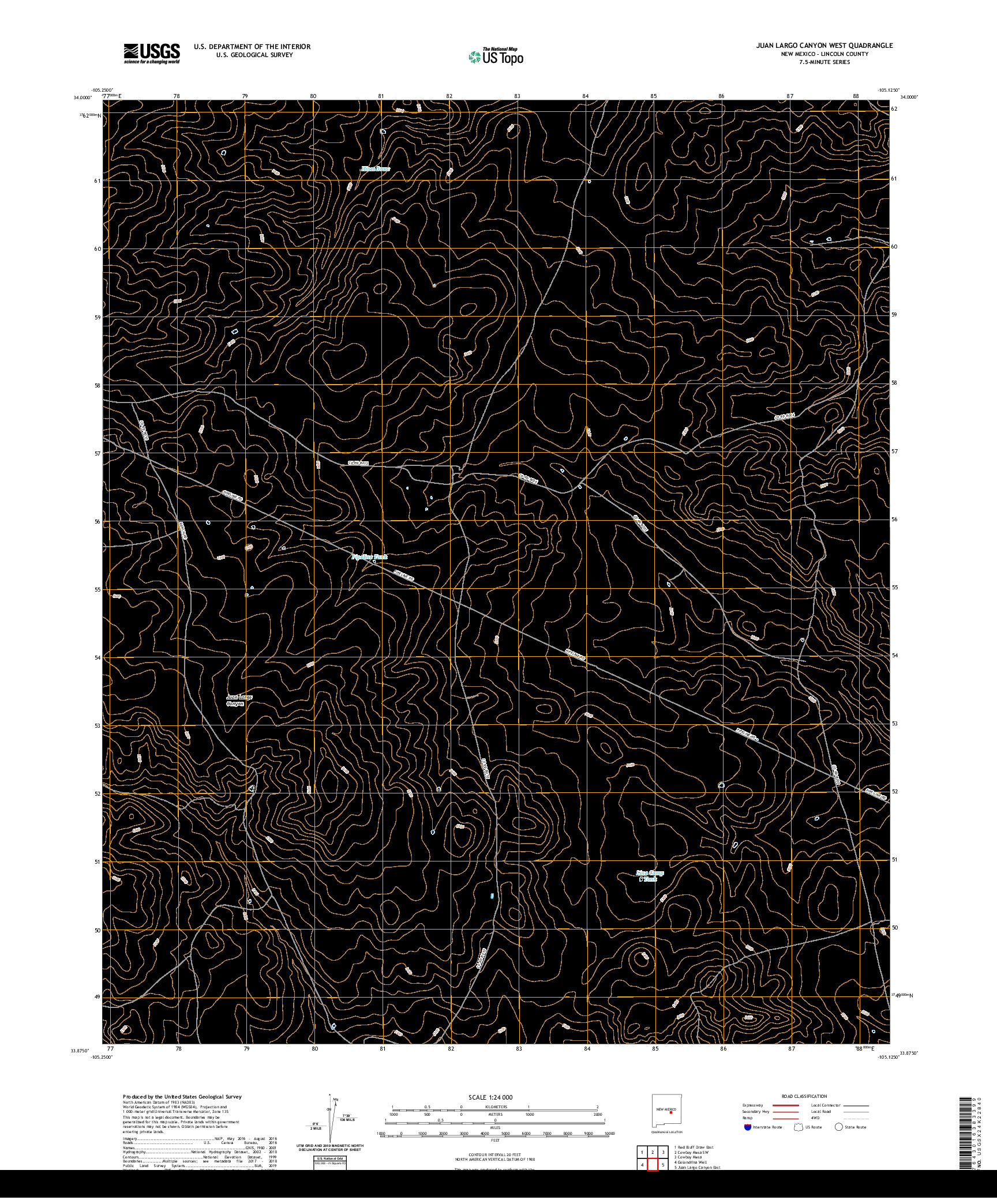 USGS US TOPO 7.5-MINUTE MAP FOR JUAN LARGO CANYON WEST, NM 2020