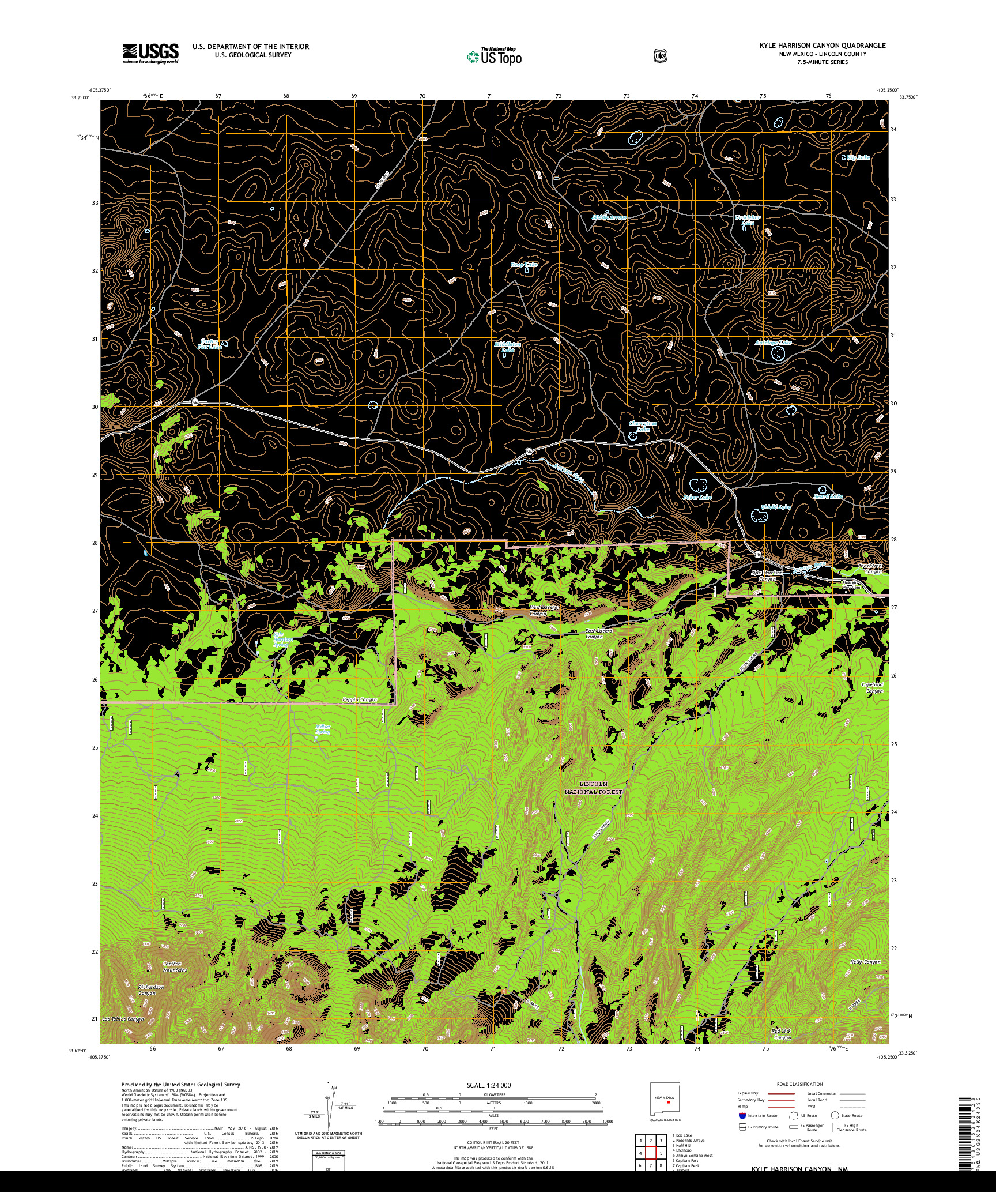 USGS US TOPO 7.5-MINUTE MAP FOR KYLE HARRISON CANYON, NM 2020