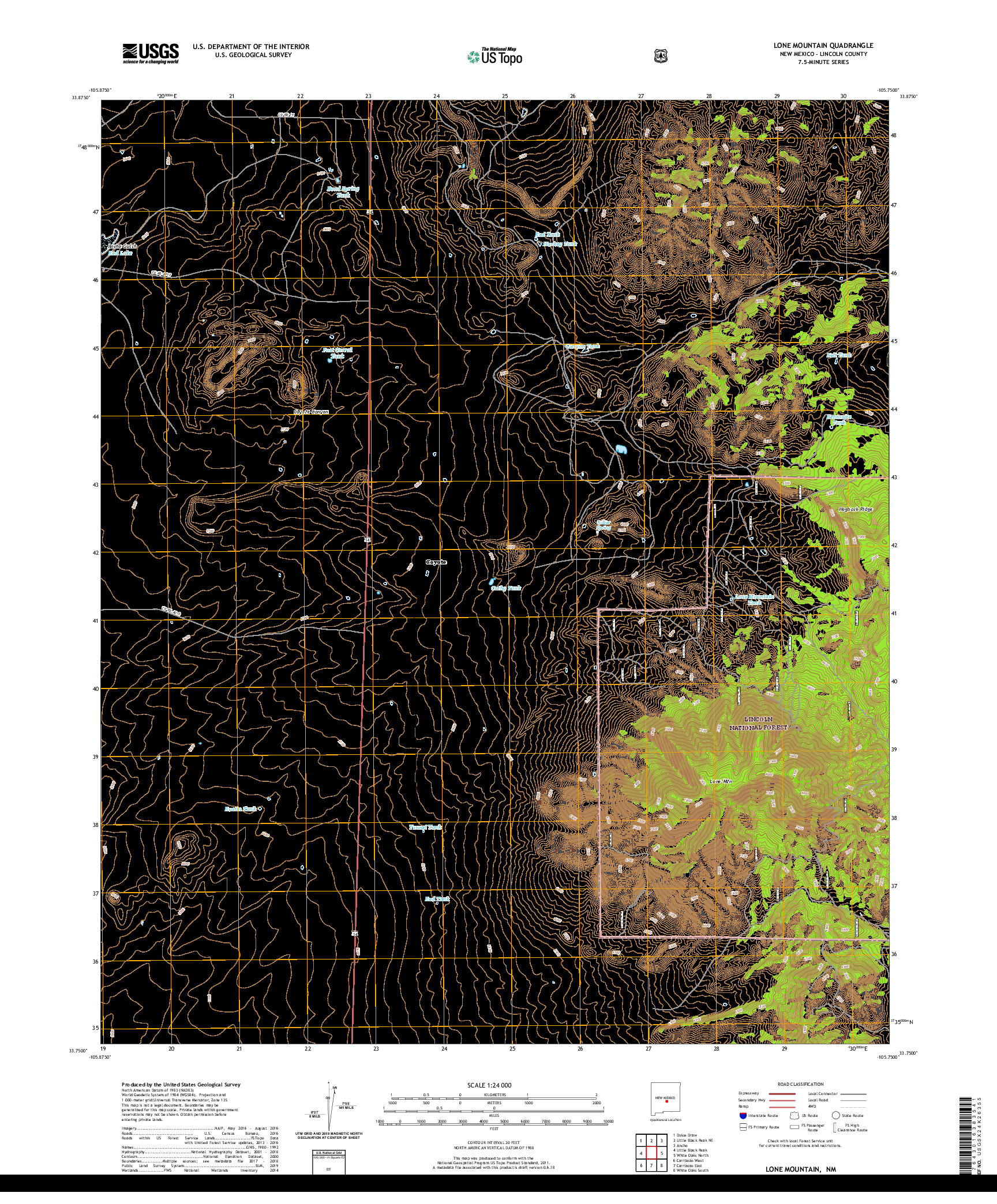 USGS US TOPO 7.5-MINUTE MAP FOR LONE MOUNTAIN, NM 2020