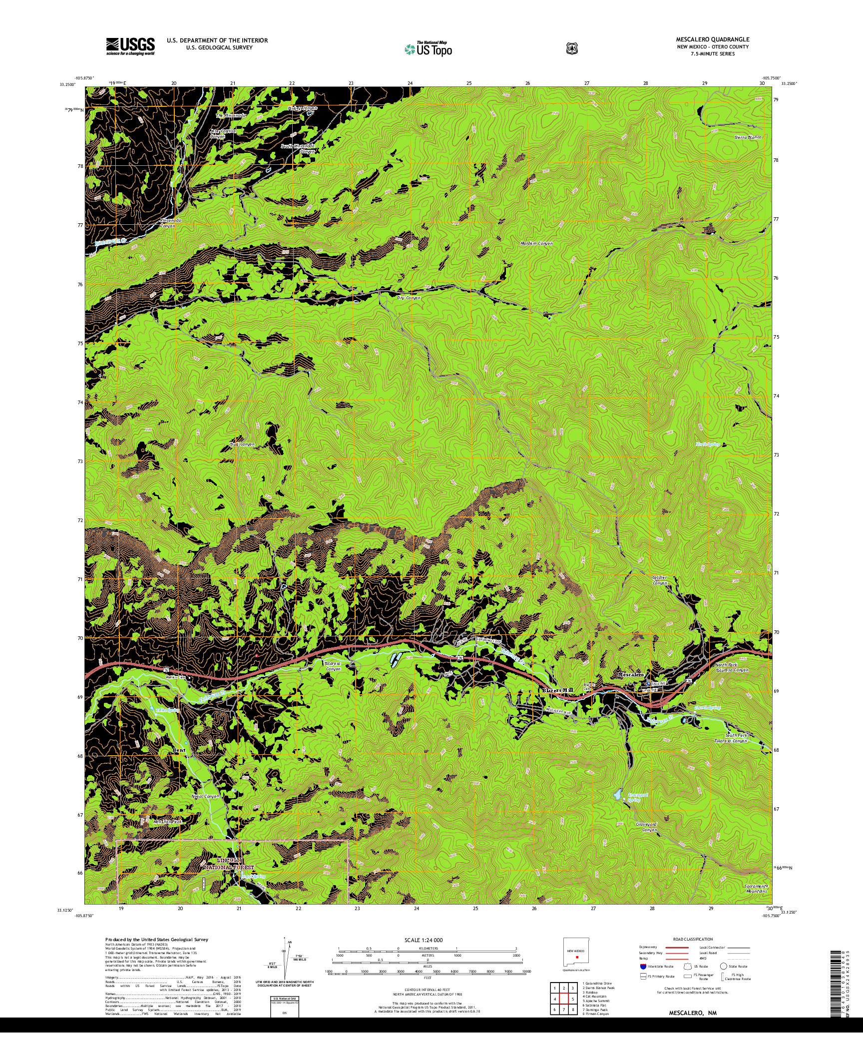 USGS US TOPO 7.5-MINUTE MAP FOR MESCALERO, NM 2020