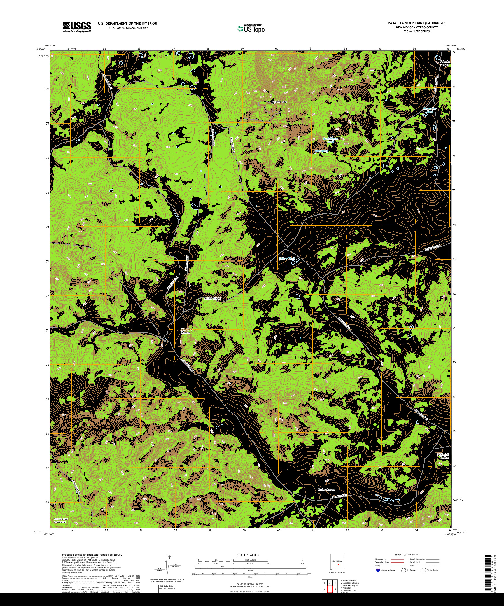 USGS US TOPO 7.5-MINUTE MAP FOR PAJARITA MOUNTAIN, NM 2020