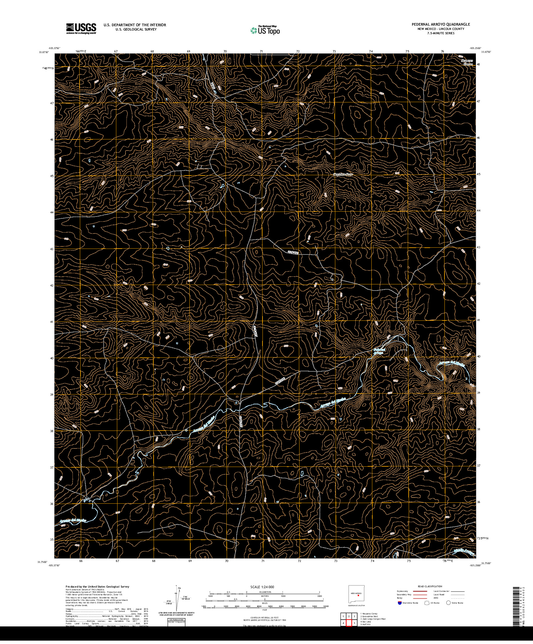 USGS US TOPO 7.5-MINUTE MAP FOR PEDERNAL ARROYO, NM 2020