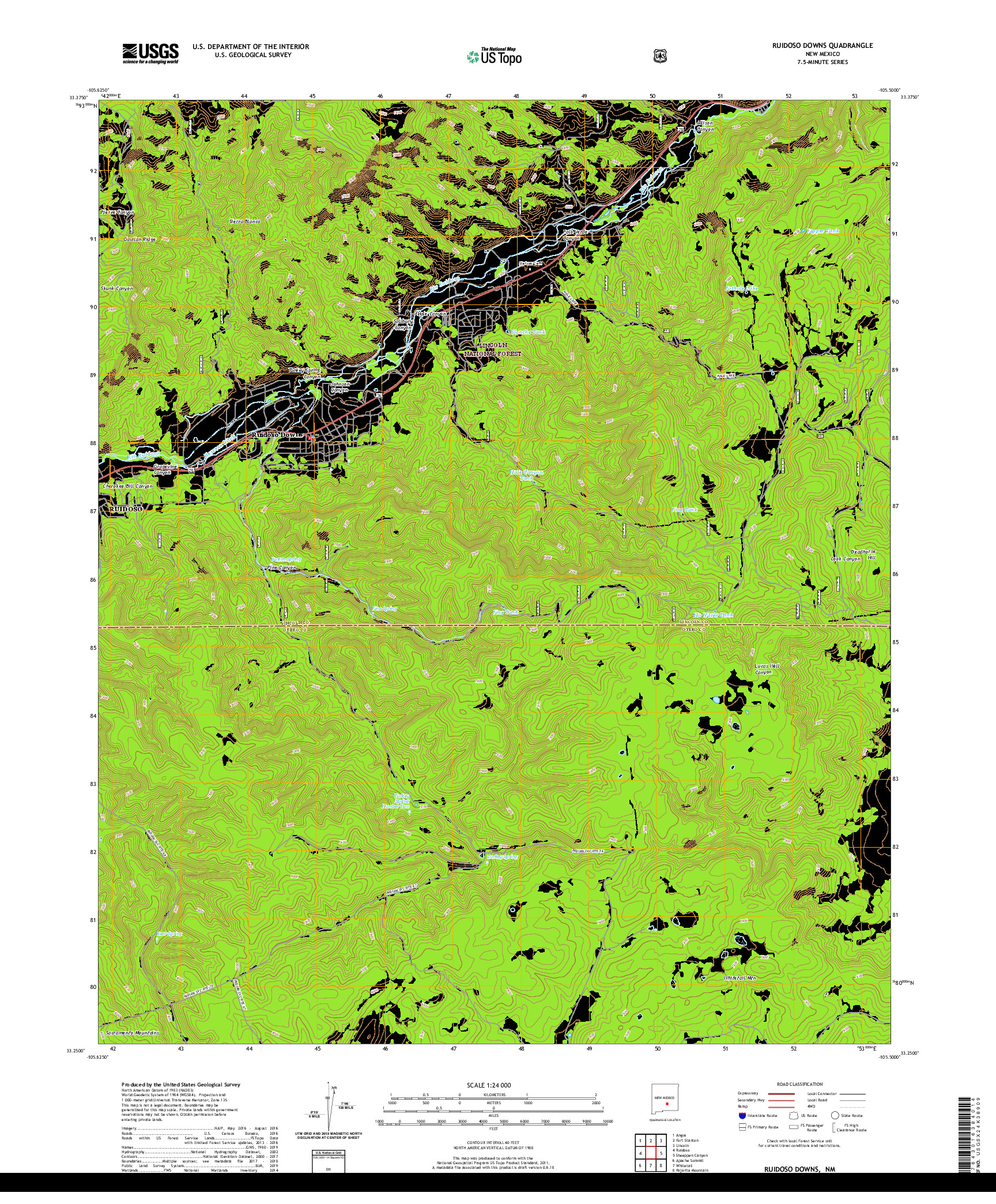 USGS US TOPO 7.5-MINUTE MAP FOR RUIDOSO DOWNS, NM 2020