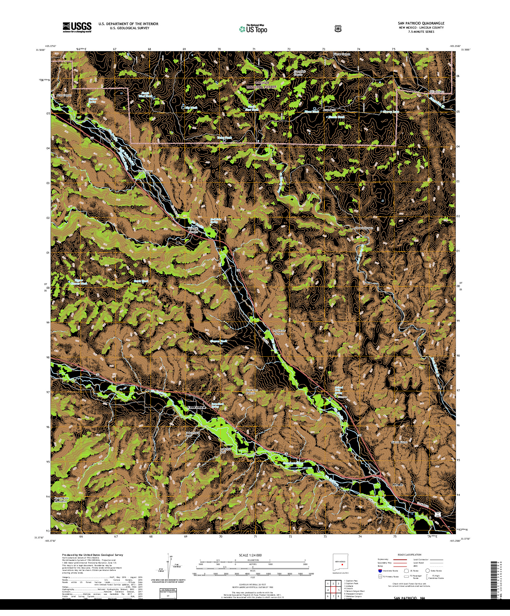USGS US TOPO 7.5-MINUTE MAP FOR SAN PATRICIO, NM 2020