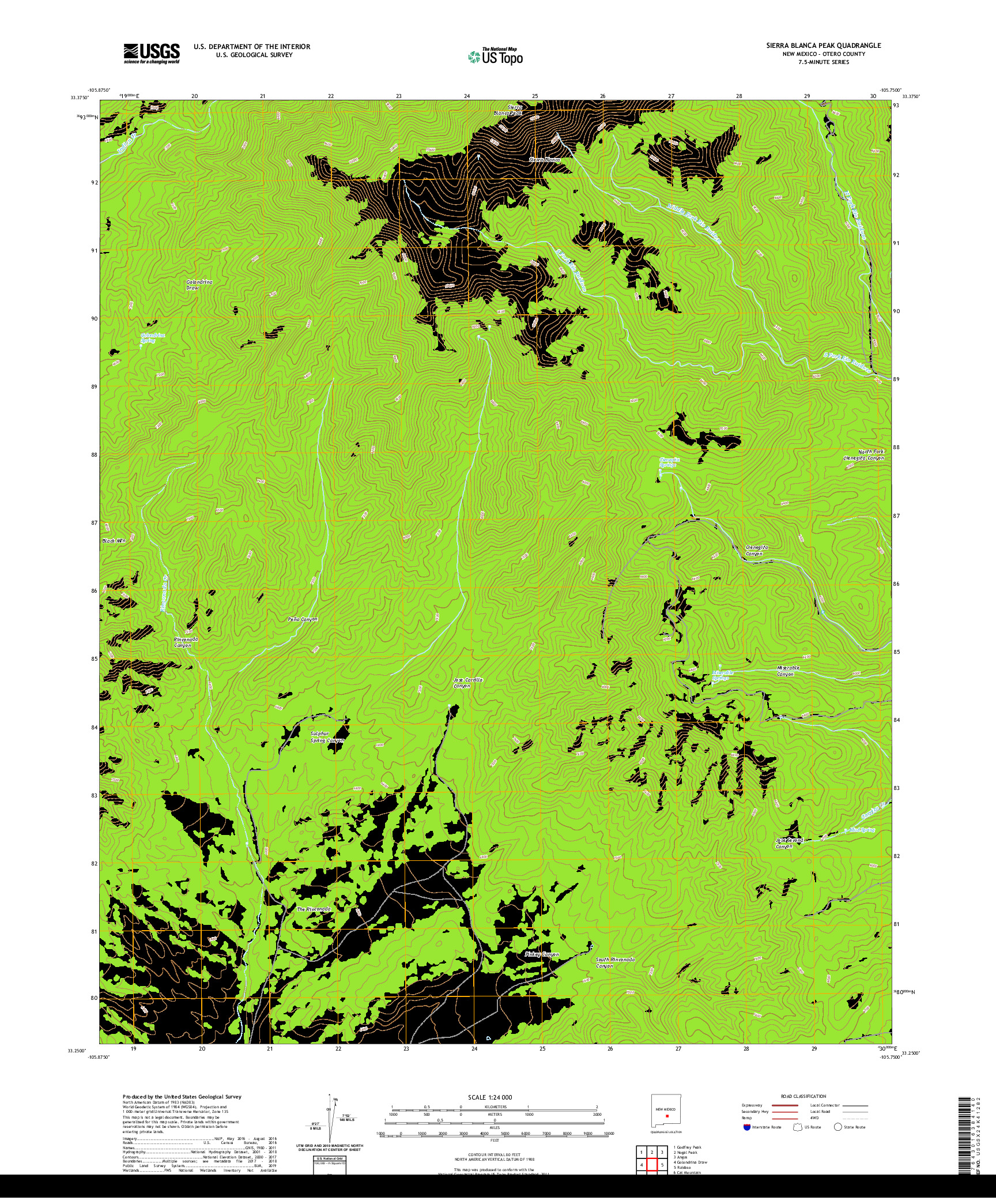 USGS US TOPO 7.5-MINUTE MAP FOR SIERRA BLANCA PEAK, NM 2020