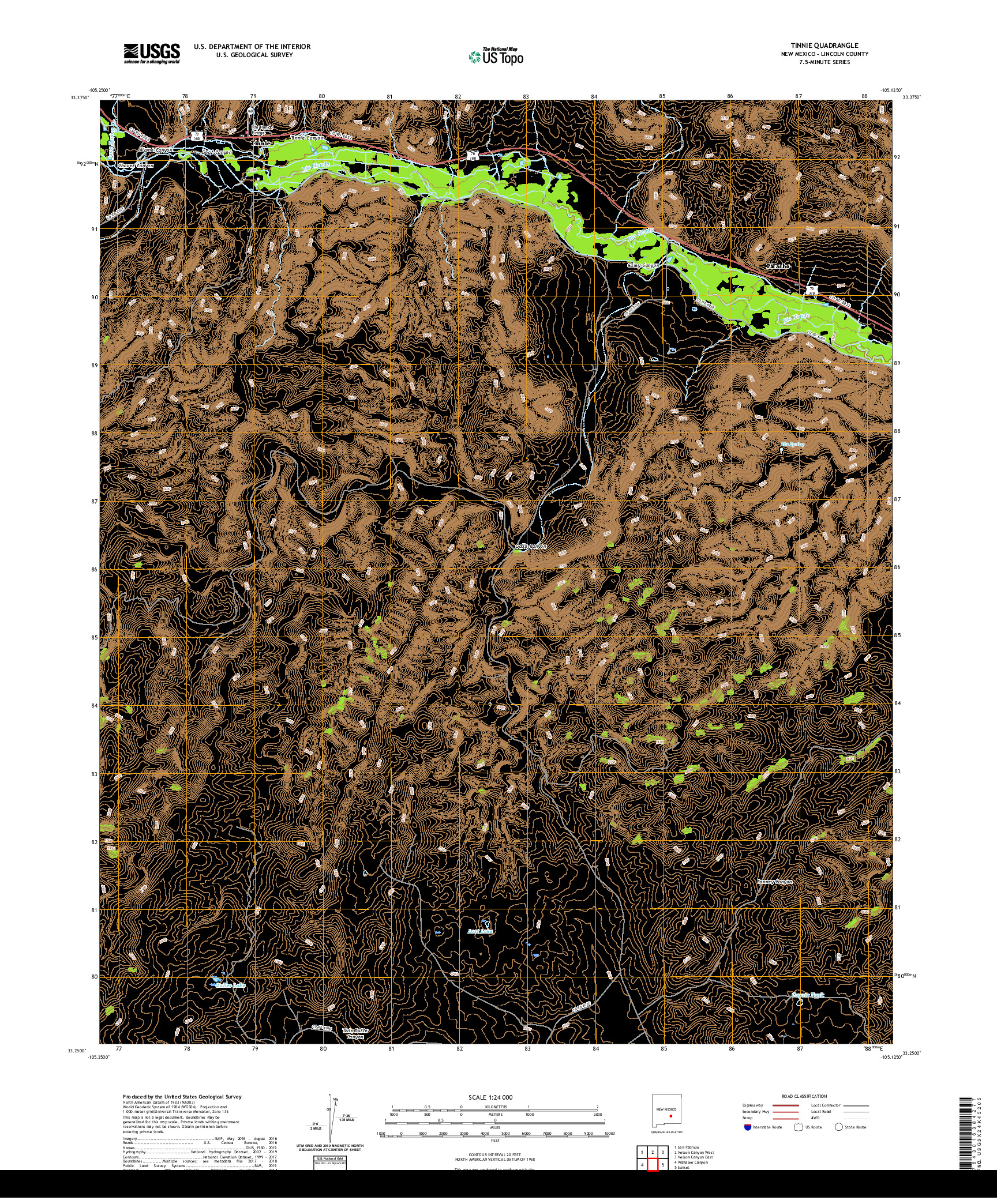 USGS US TOPO 7.5-MINUTE MAP FOR TINNIE, NM 2020